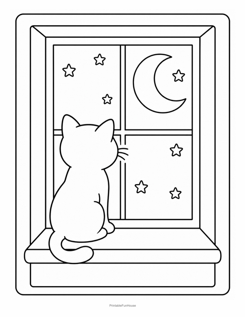 Cat Moon Window