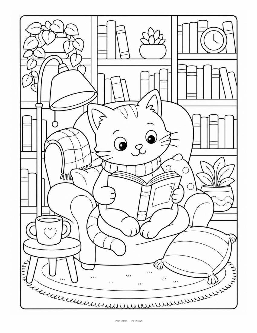 Cat Library Reading