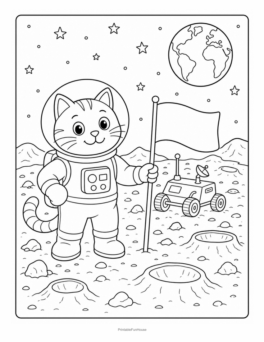 Cat Astronaut Moon