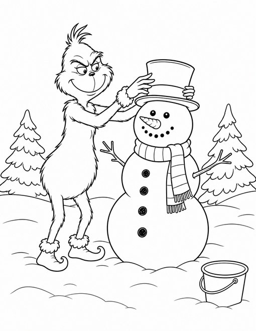 Grinch Building Snowman