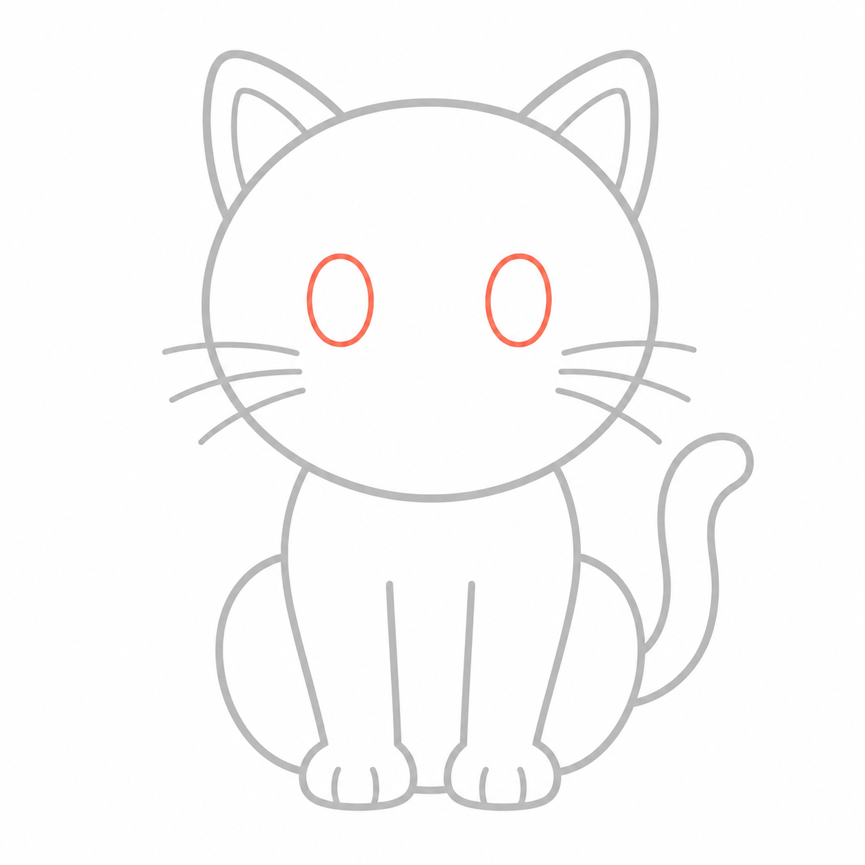 Step 3: Draw two oval eye outlines inside the cat's face.