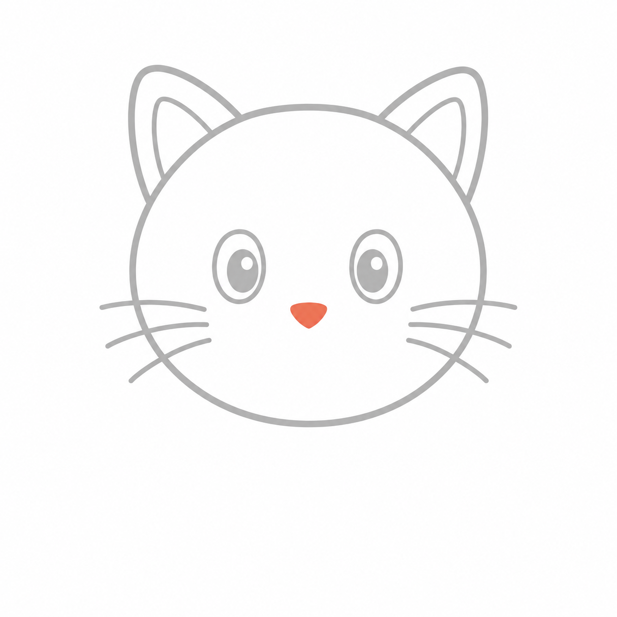 Step 5: Draw a small upside-down triangle nose on the cat.
