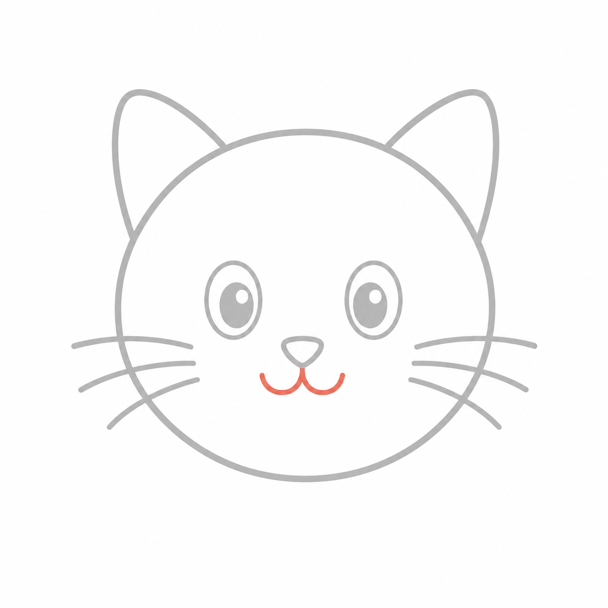 Step 6: Add two curved lines for the cat's smiling mouth.