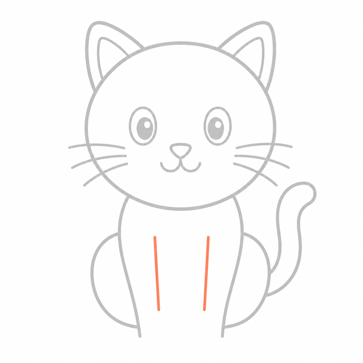 Step 8: Add two straight inner lines for the cat's front legs.