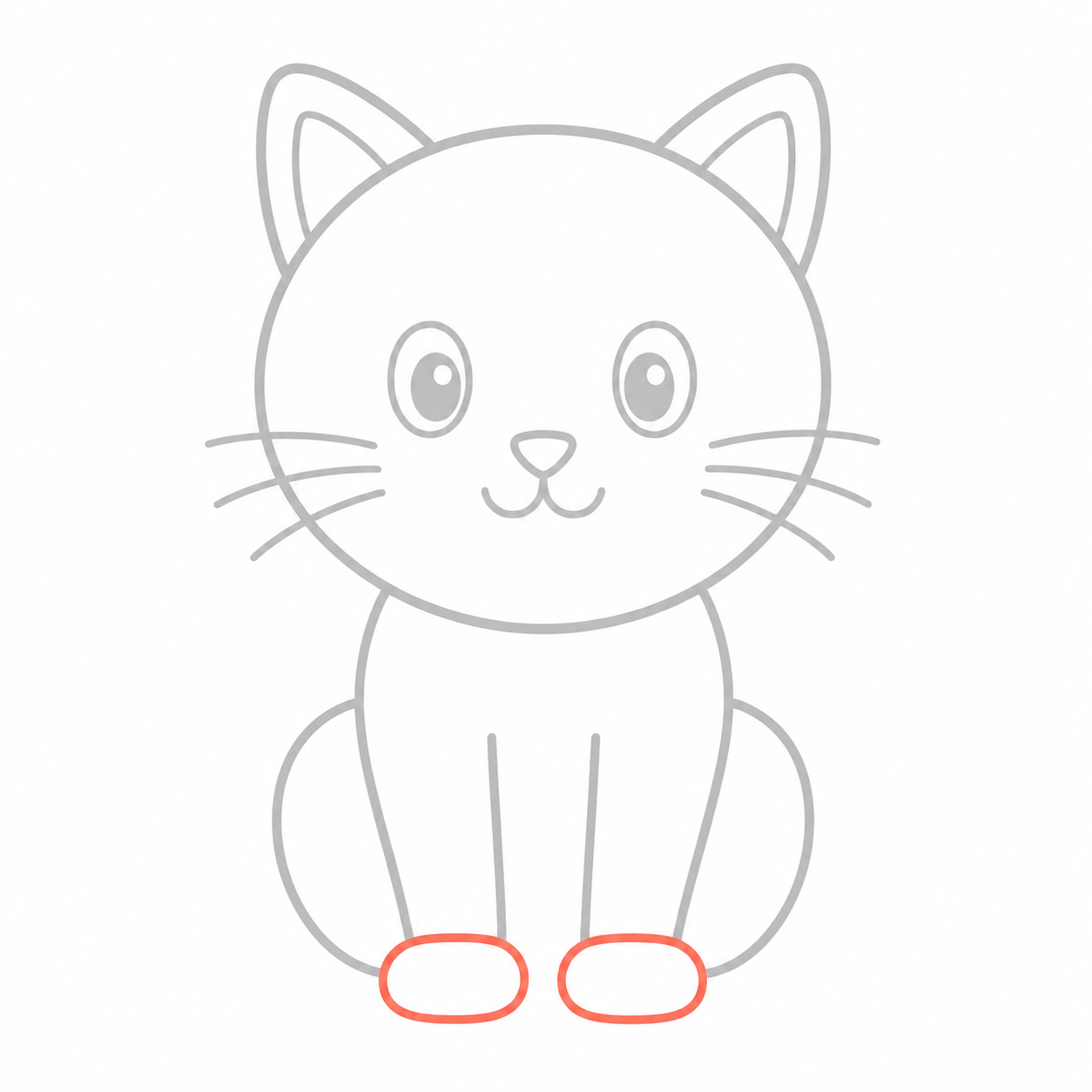 Step 10: Draw two rounded front paws on the cat.