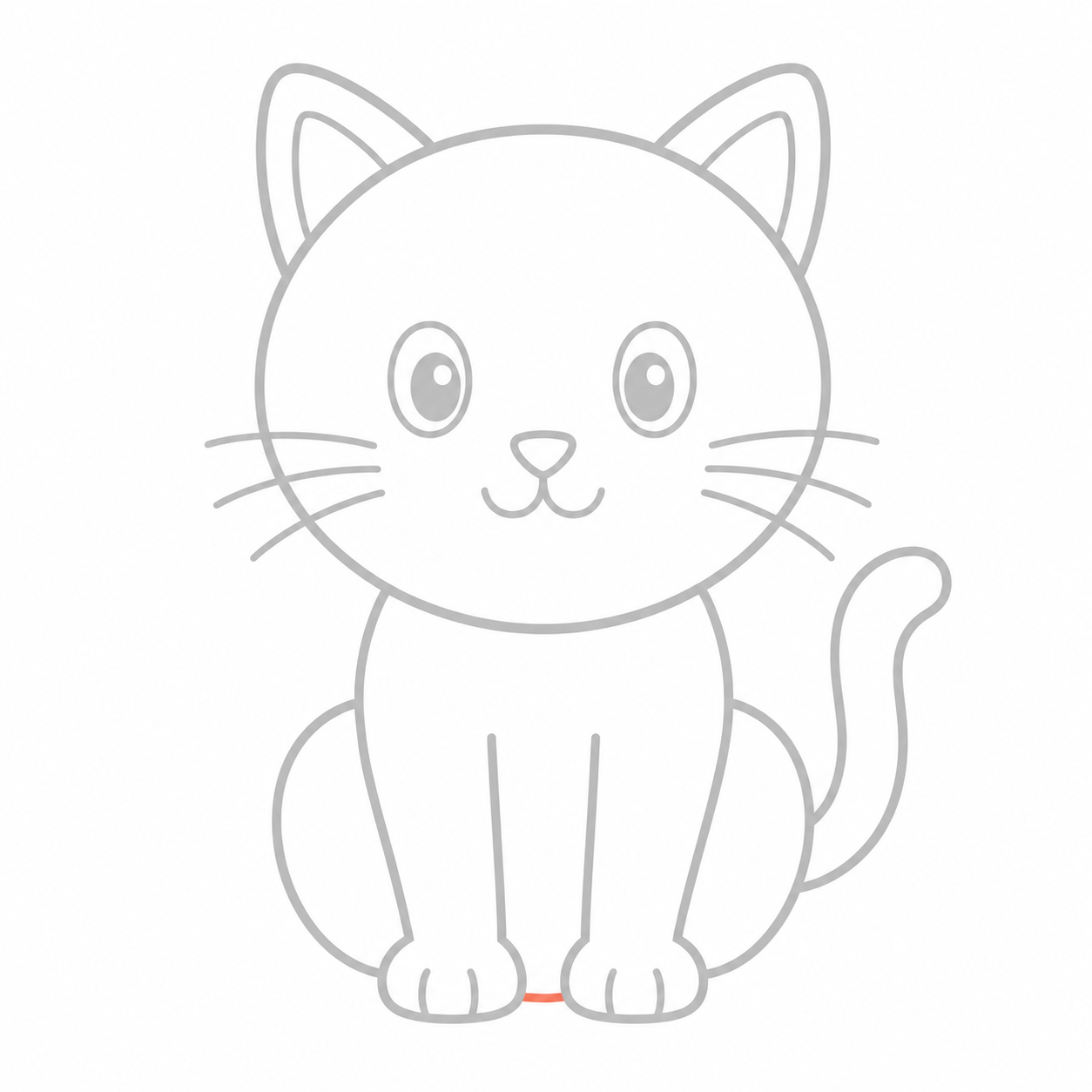 Step 12: Add a short curved base line between the cat's paws.