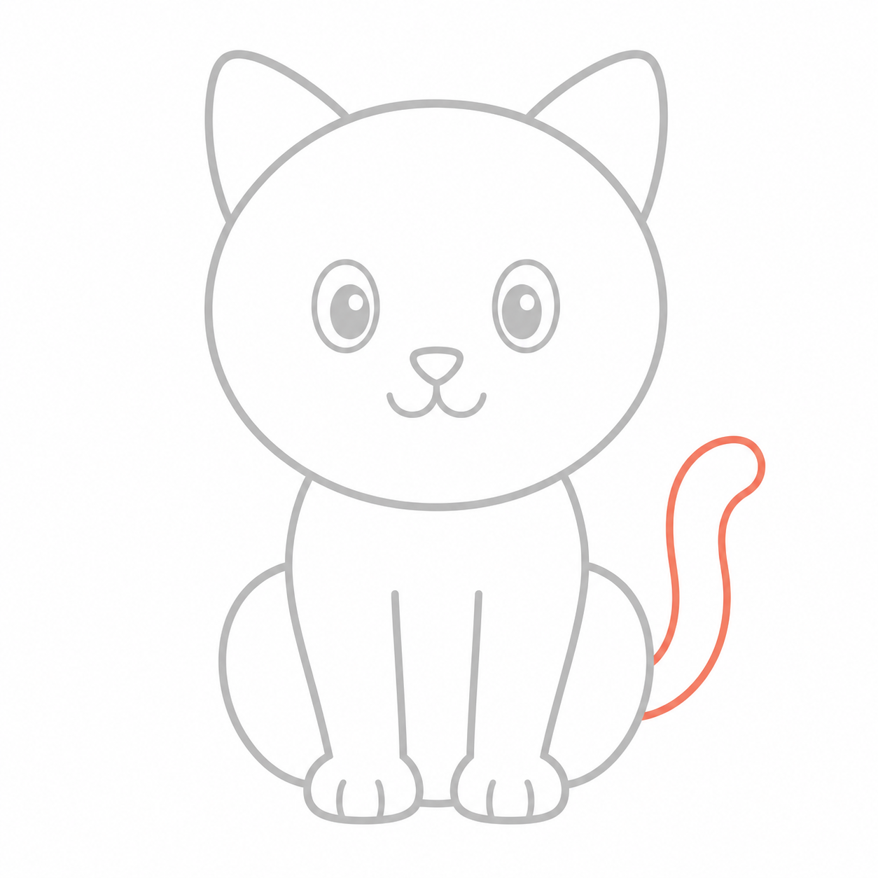 Step 15: Complete the cat's tail with an outer curve and rounded tip.