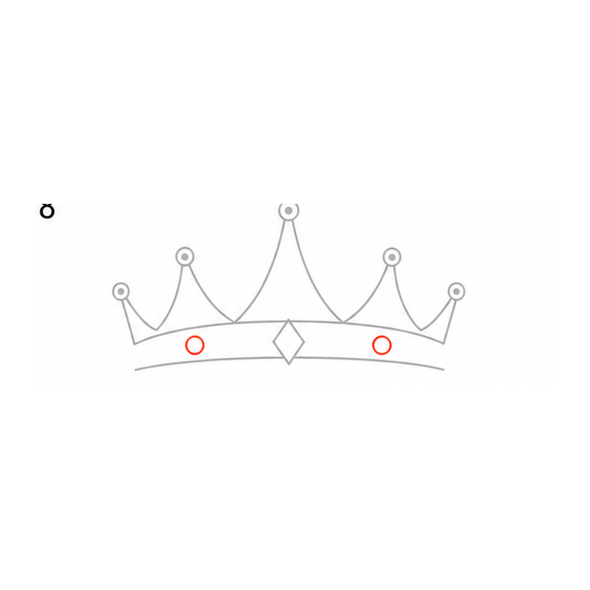 Step 8 of how to draw a crown: add the side jewels.