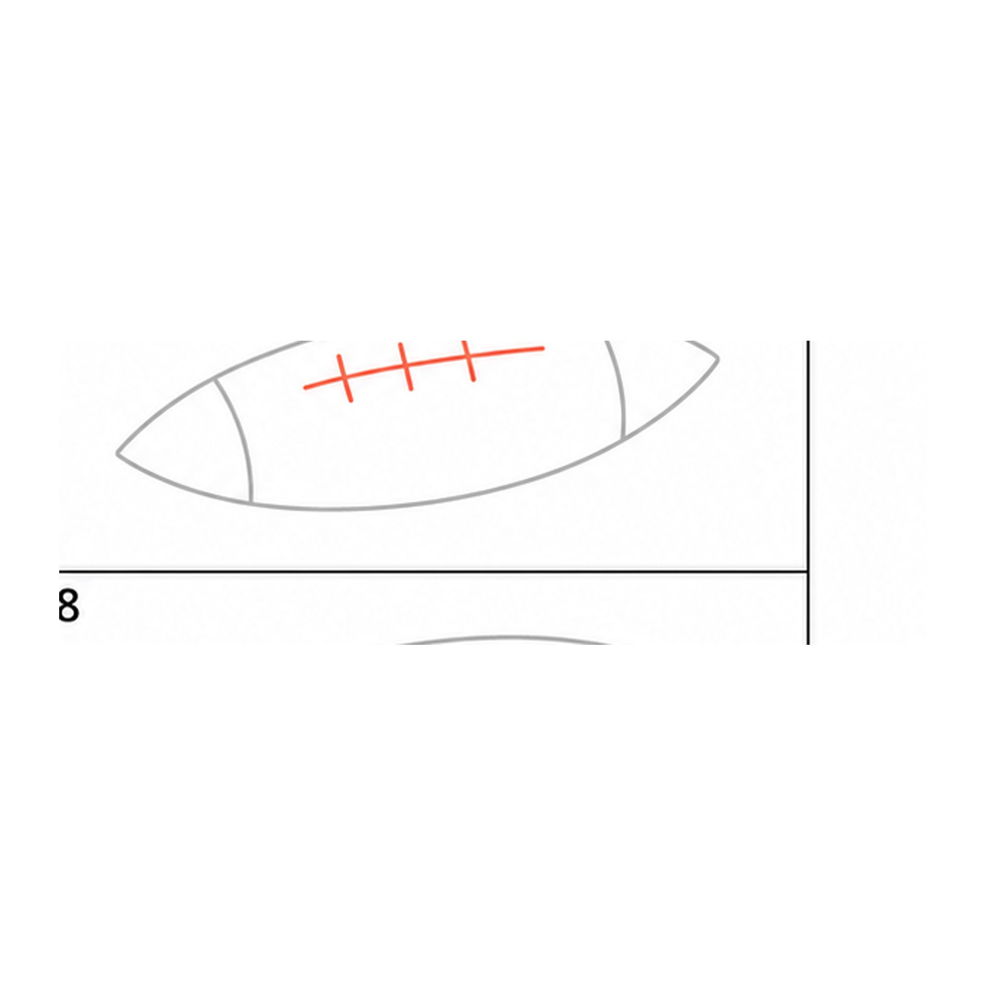 Step 6 of how to draw a football: add three laces.