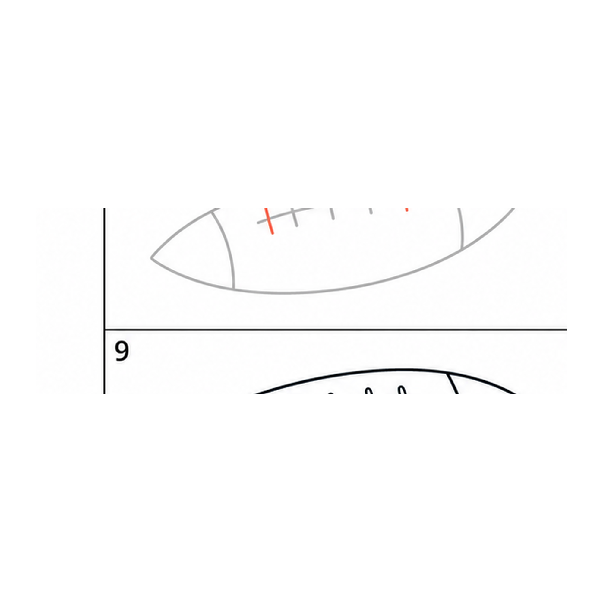Step 7 of how to draw a football: finish the laces.