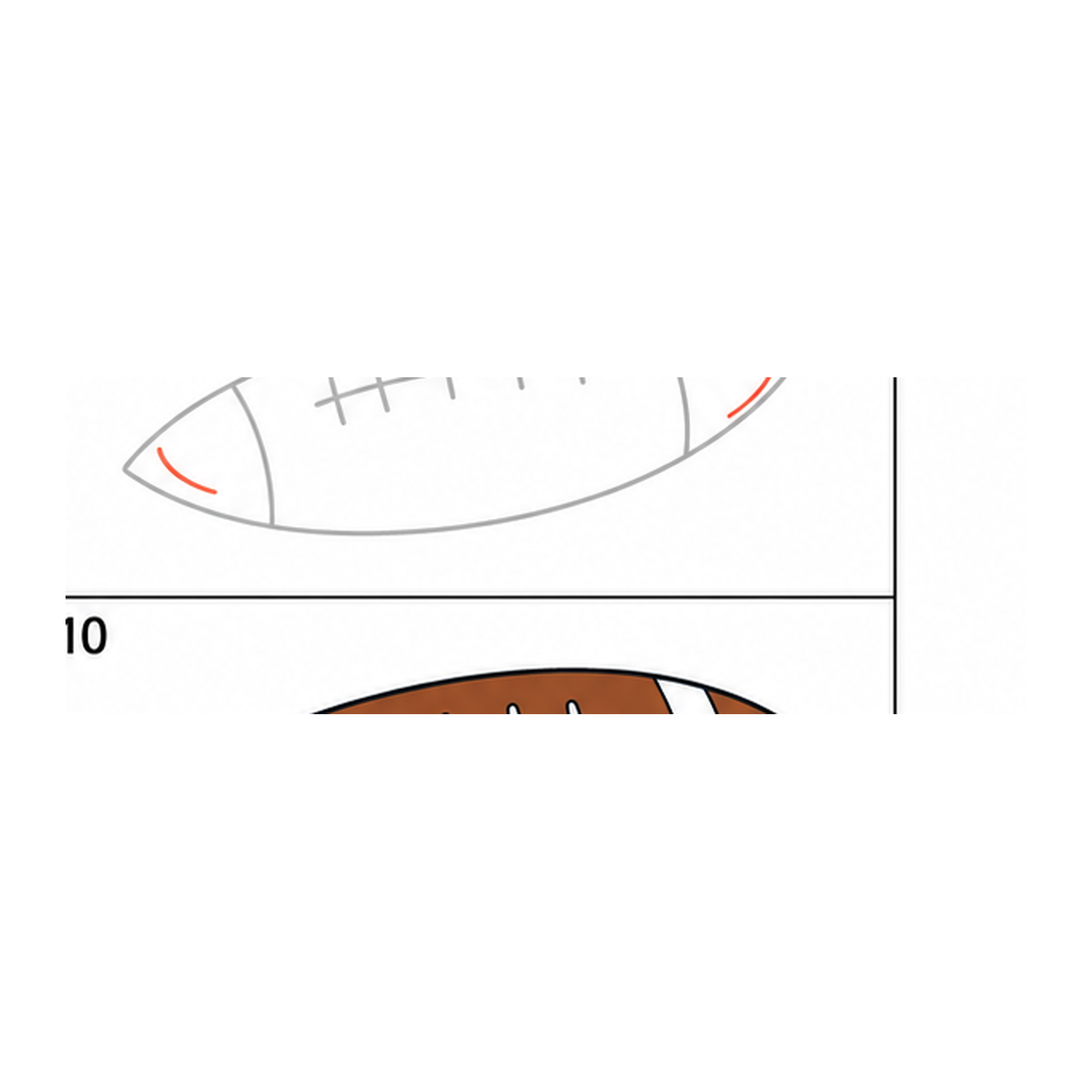 Step 8 of how to draw a football: add the tip contours.
