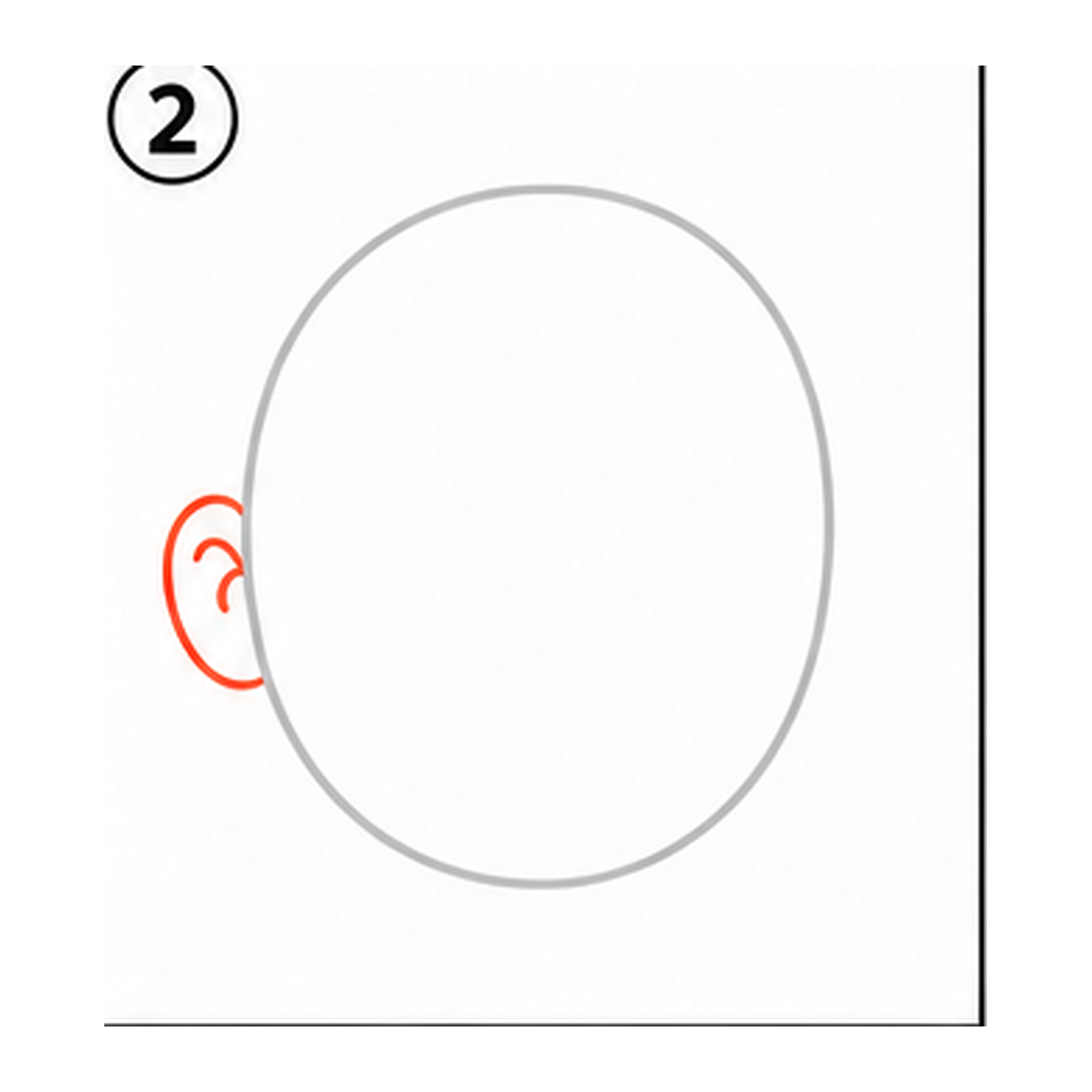 Step 2 of how to draw a head: add the left ear.