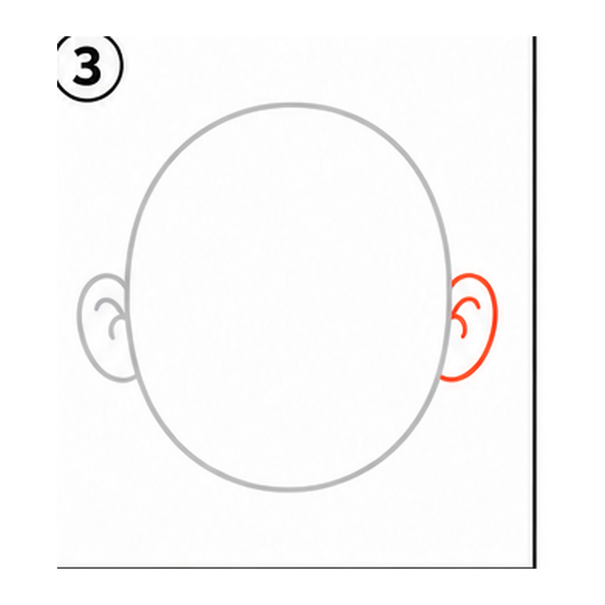 Step 3 of how to draw a head: add the right ear.