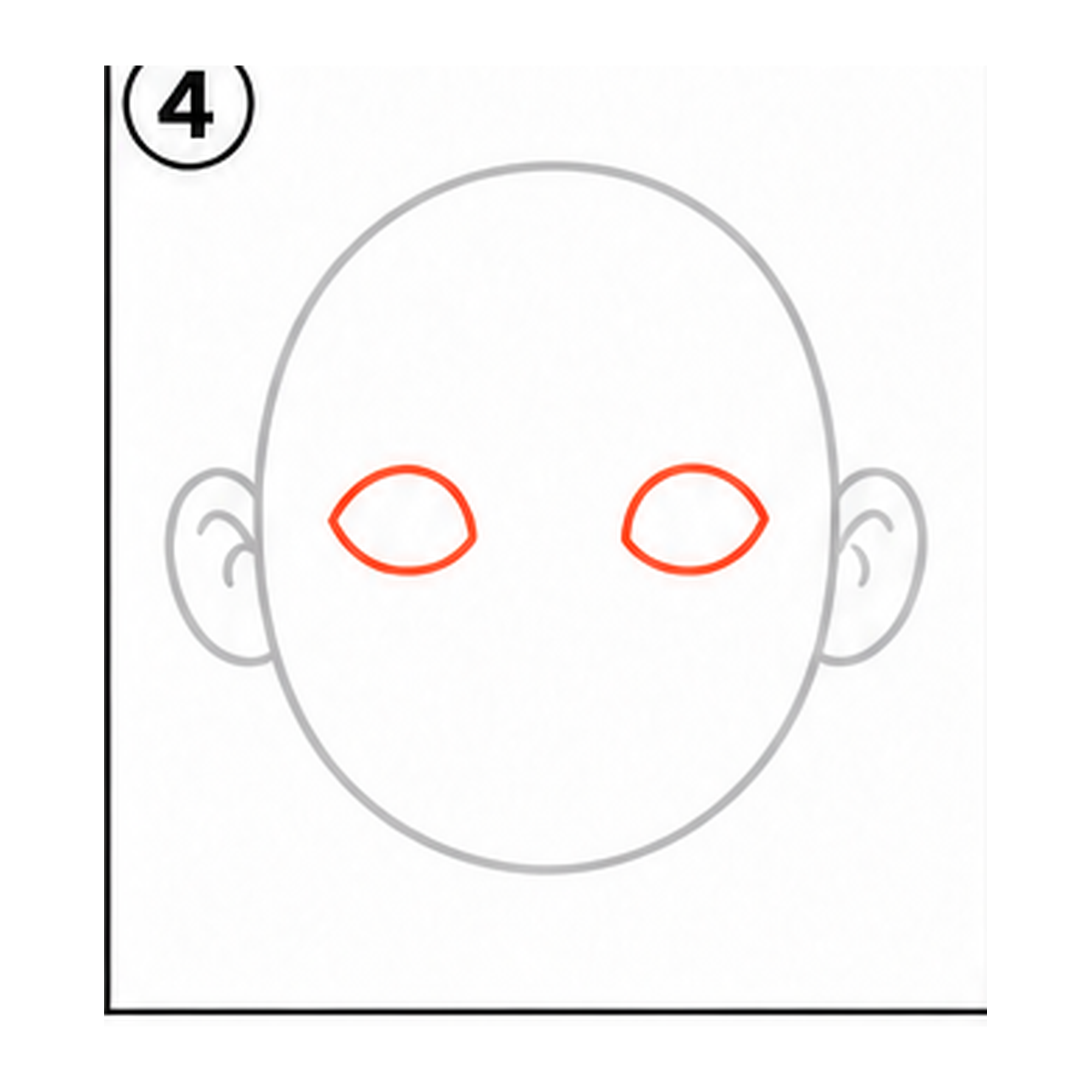 Step 4 of how to draw a head: draw the eye shapes.