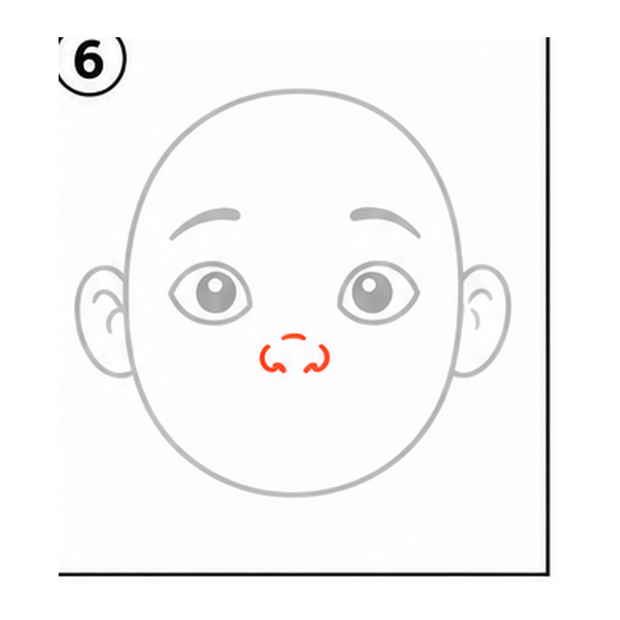 Step 6 of how to draw a head: draw the nose.
