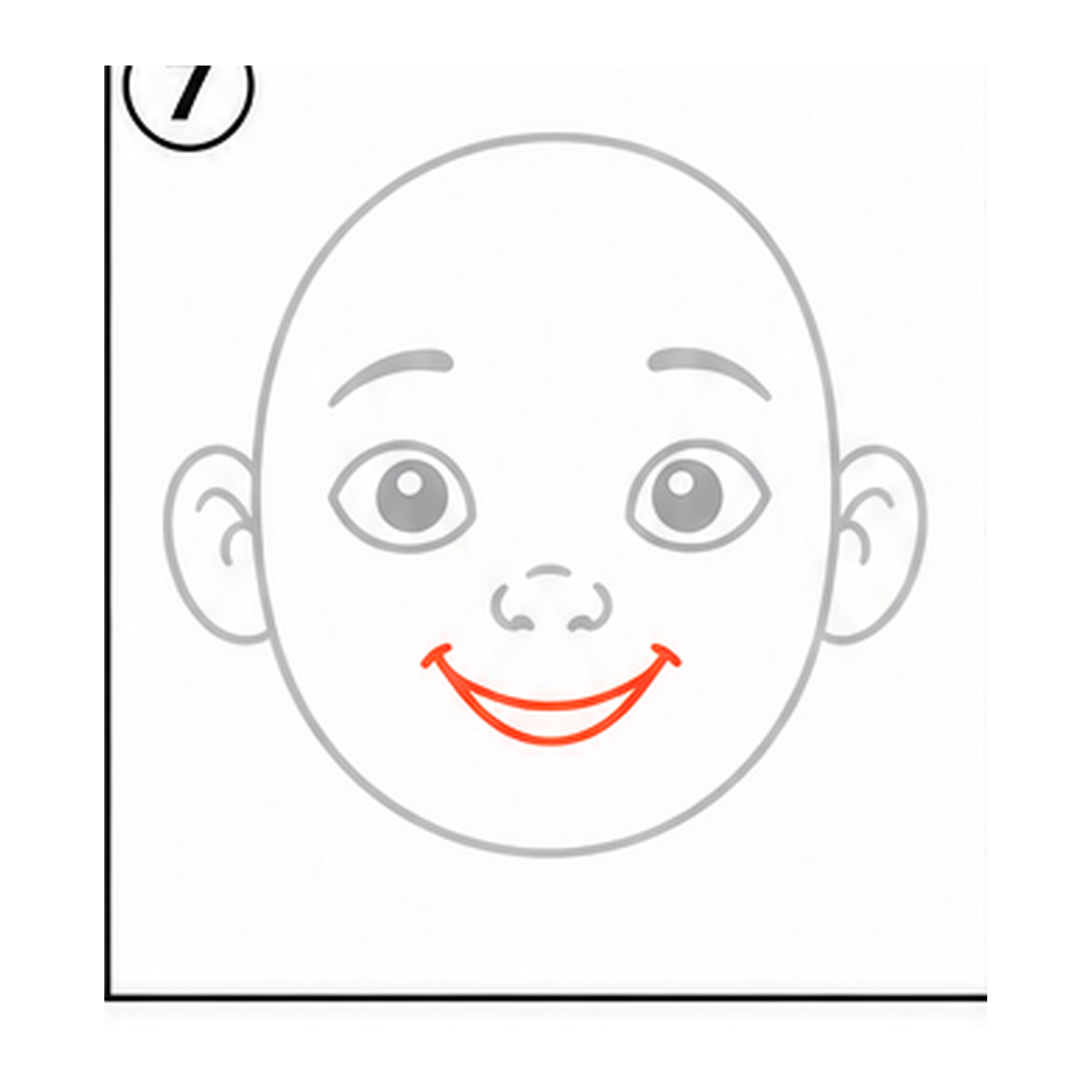 Step 7 of how to draw a head: add the smile.
