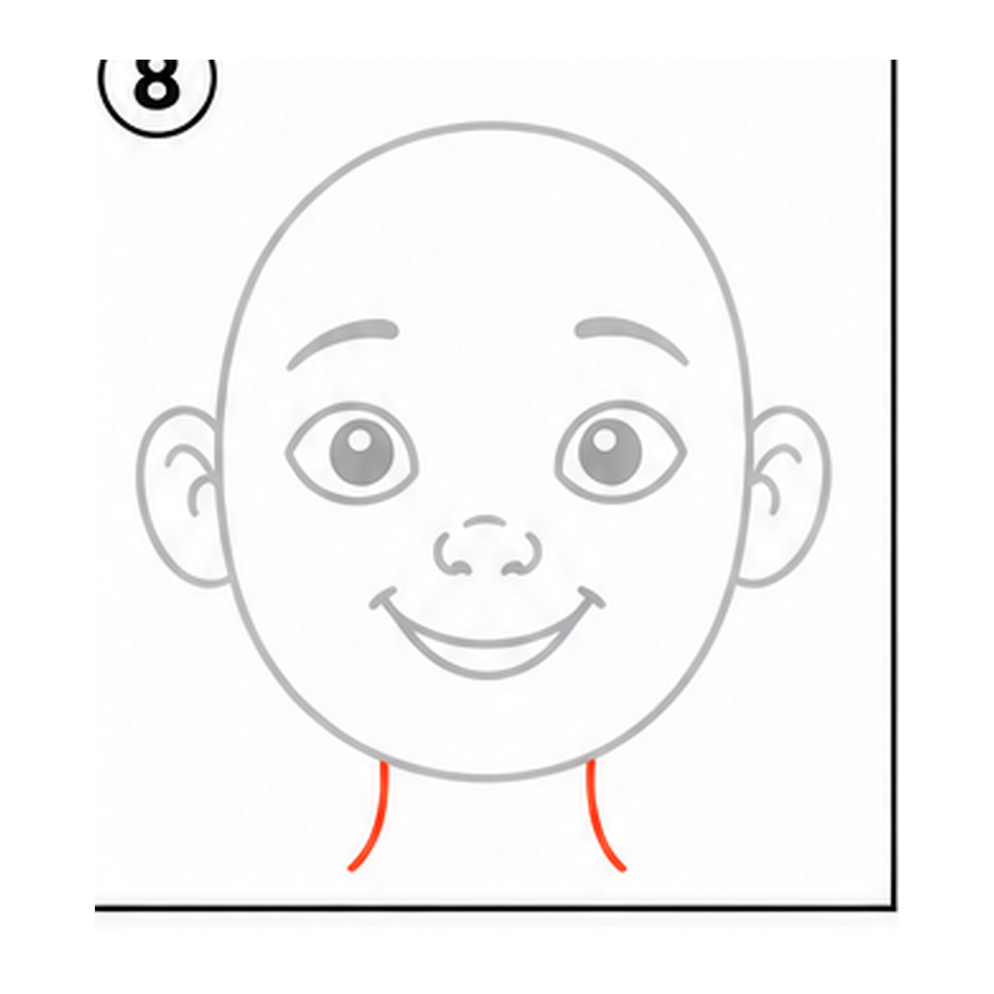Step 8 of how to draw a head: draw the neck.