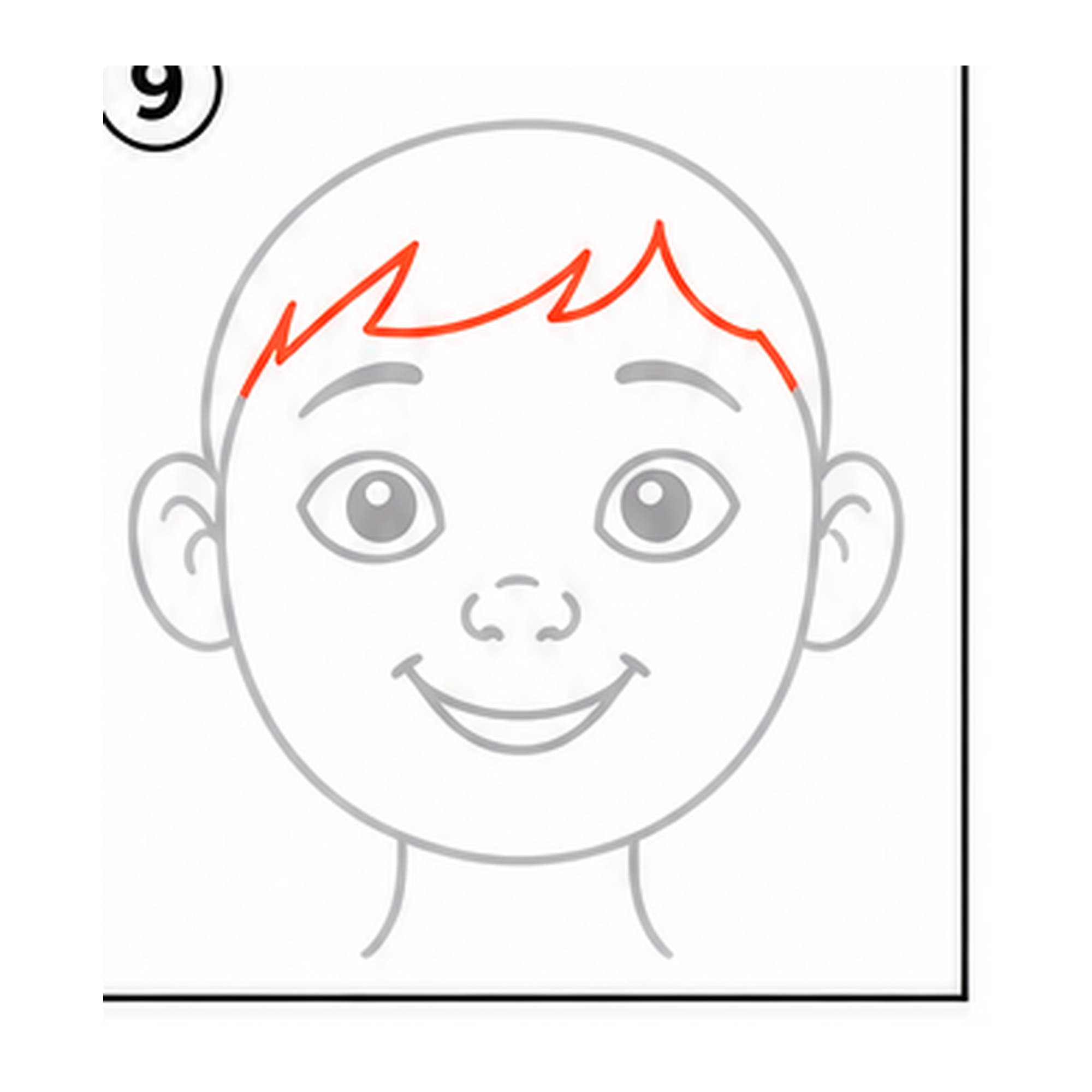 Step 9 of how to draw a head: add the hairline.