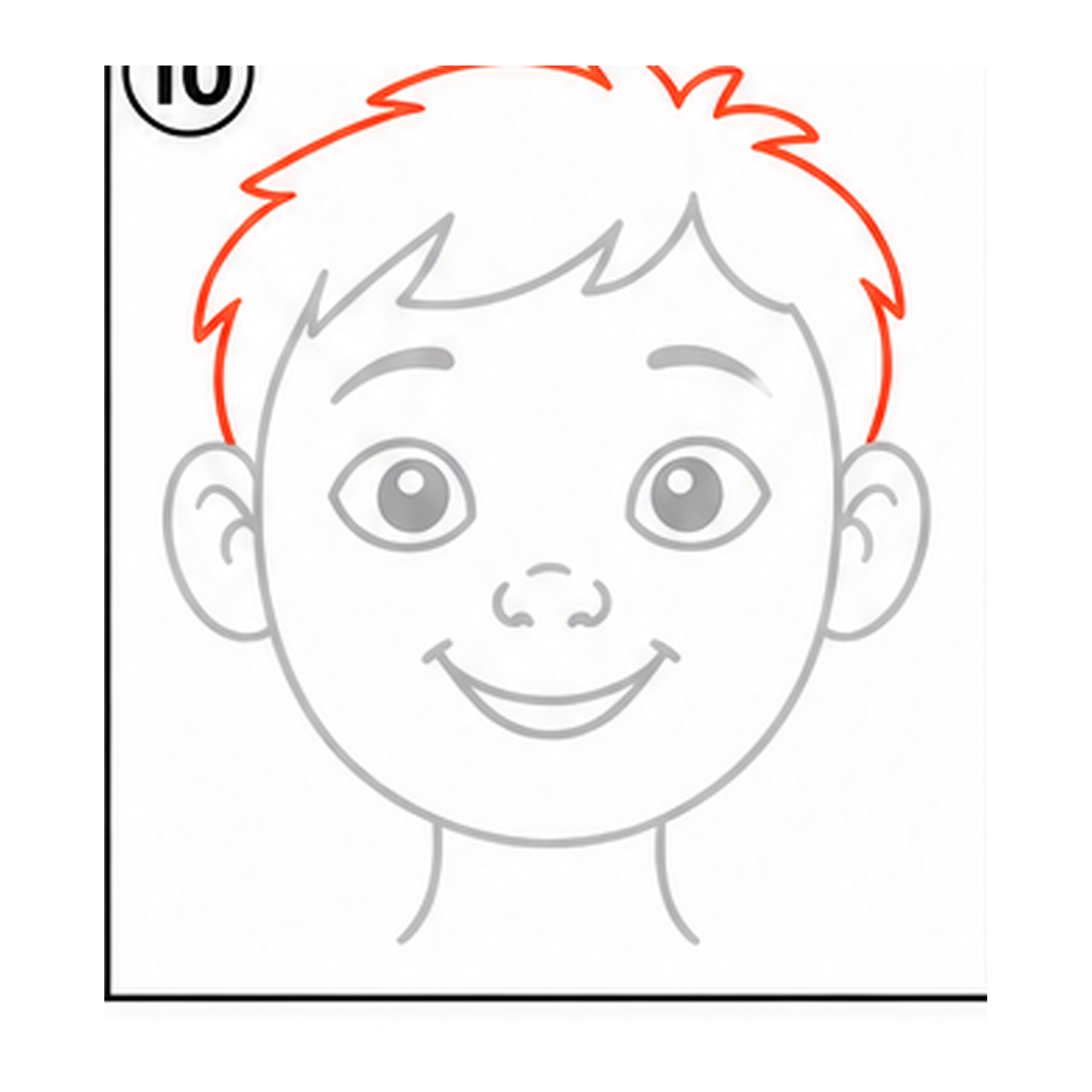 Step 10 of how to draw a head: finish the hair.