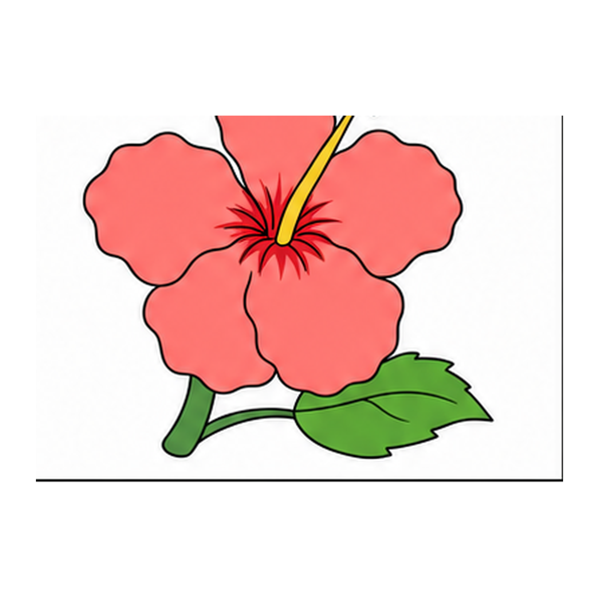 Finished, colored how to draw a hibiscus flower: easy step-by-step tutorial drawing