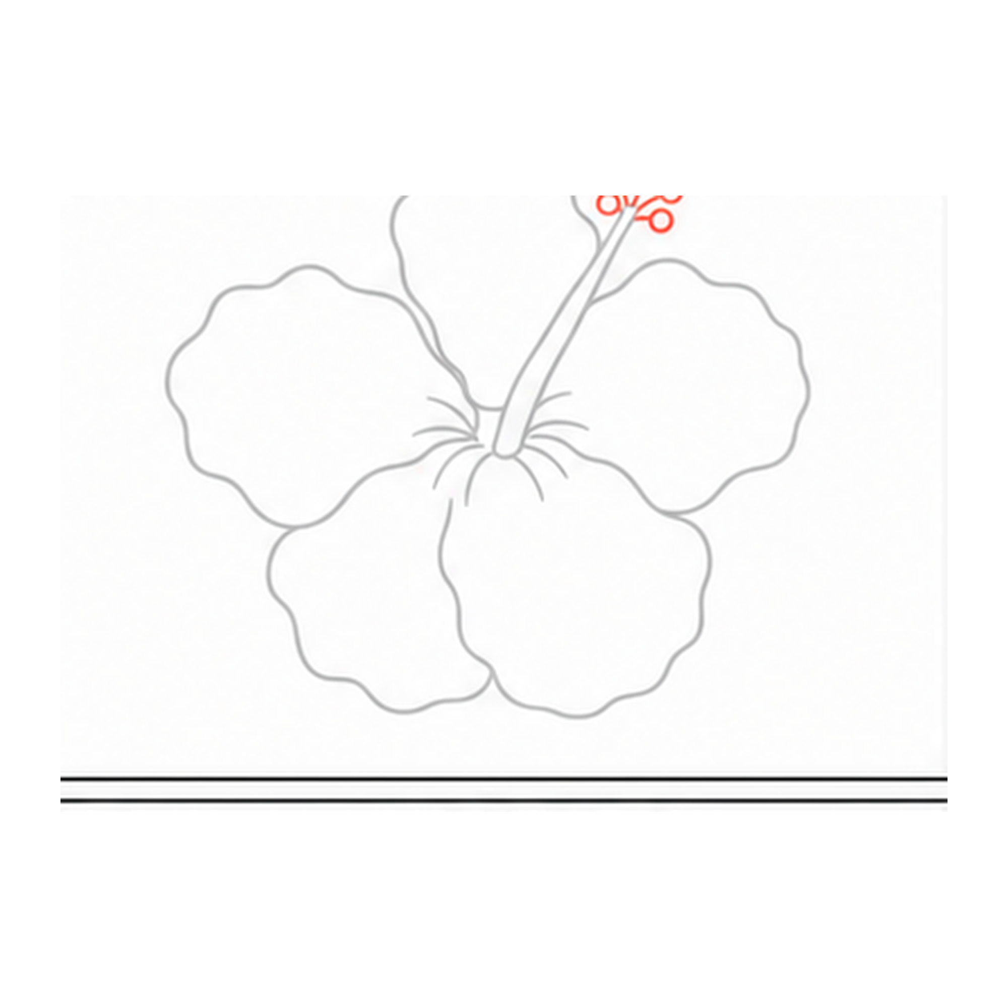 Step 8 of how to draw a hibiscus flower: add four pollen tips.