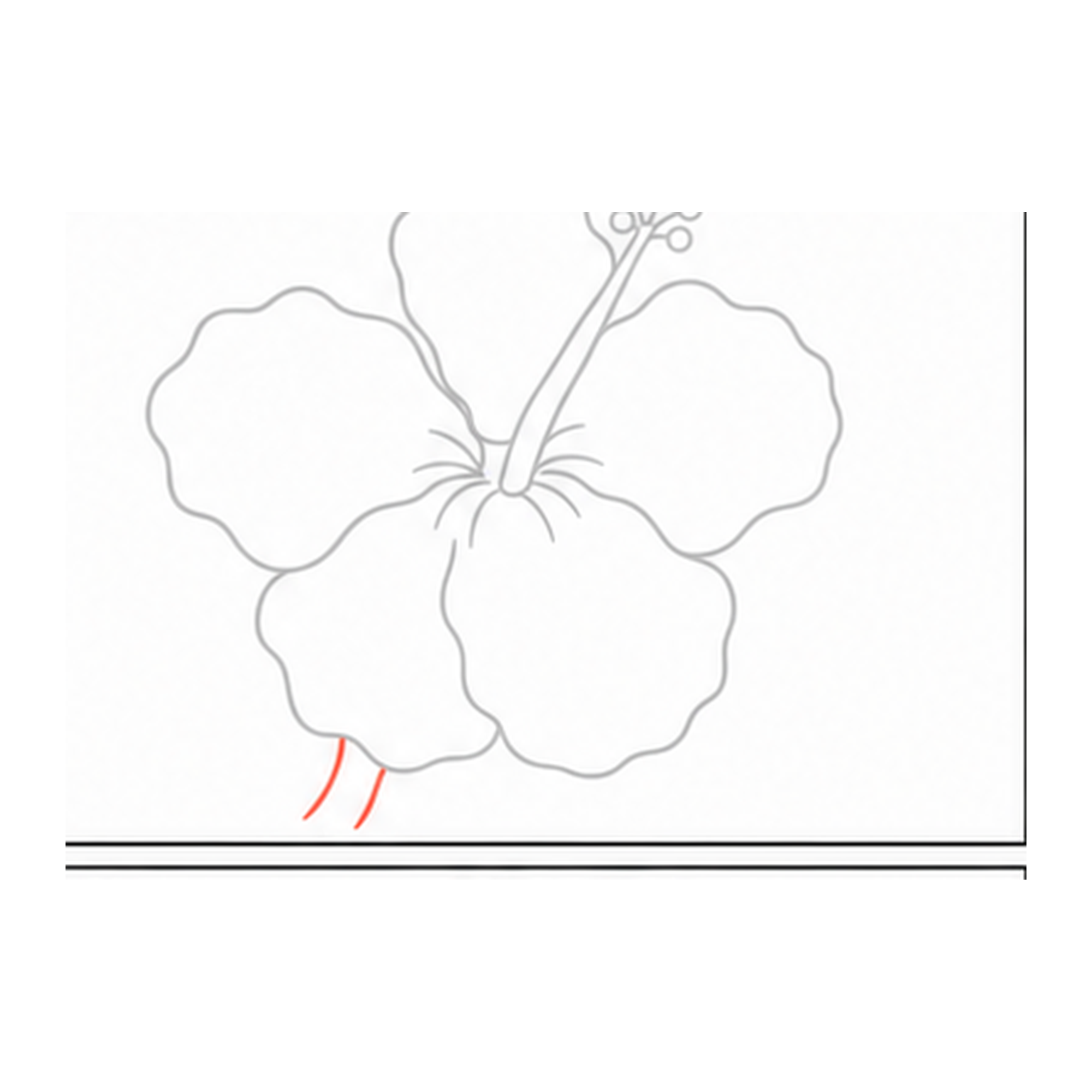 Step 9 of how to draw a hibiscus flower: draw the stem.
