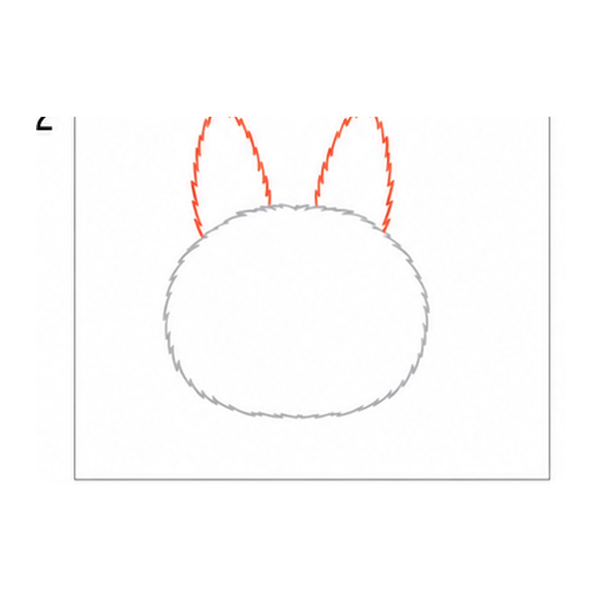 Step 2 of how to draw a labubu: add the pointed ears.