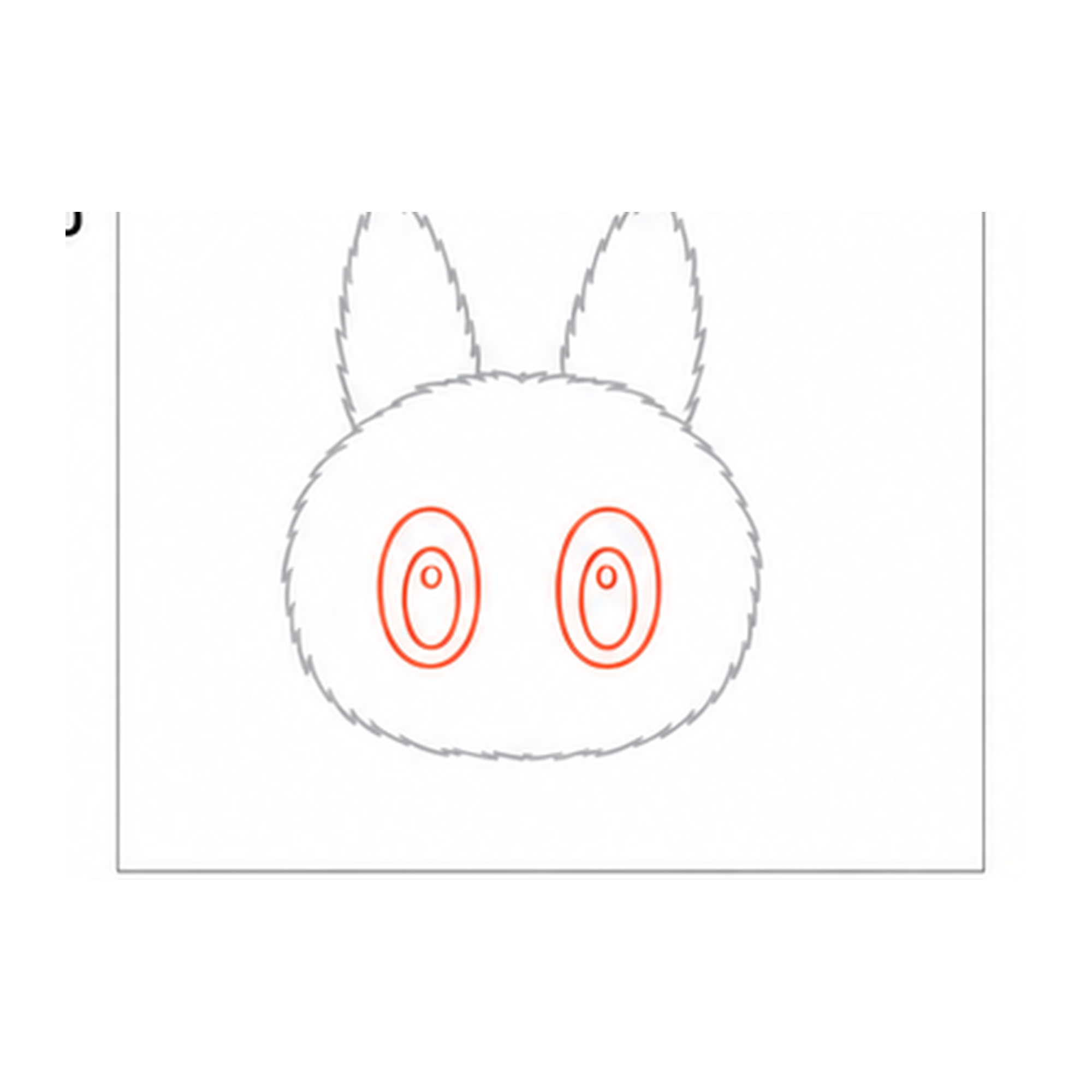 Step 3 of how to draw a labubu: draw the eyes.