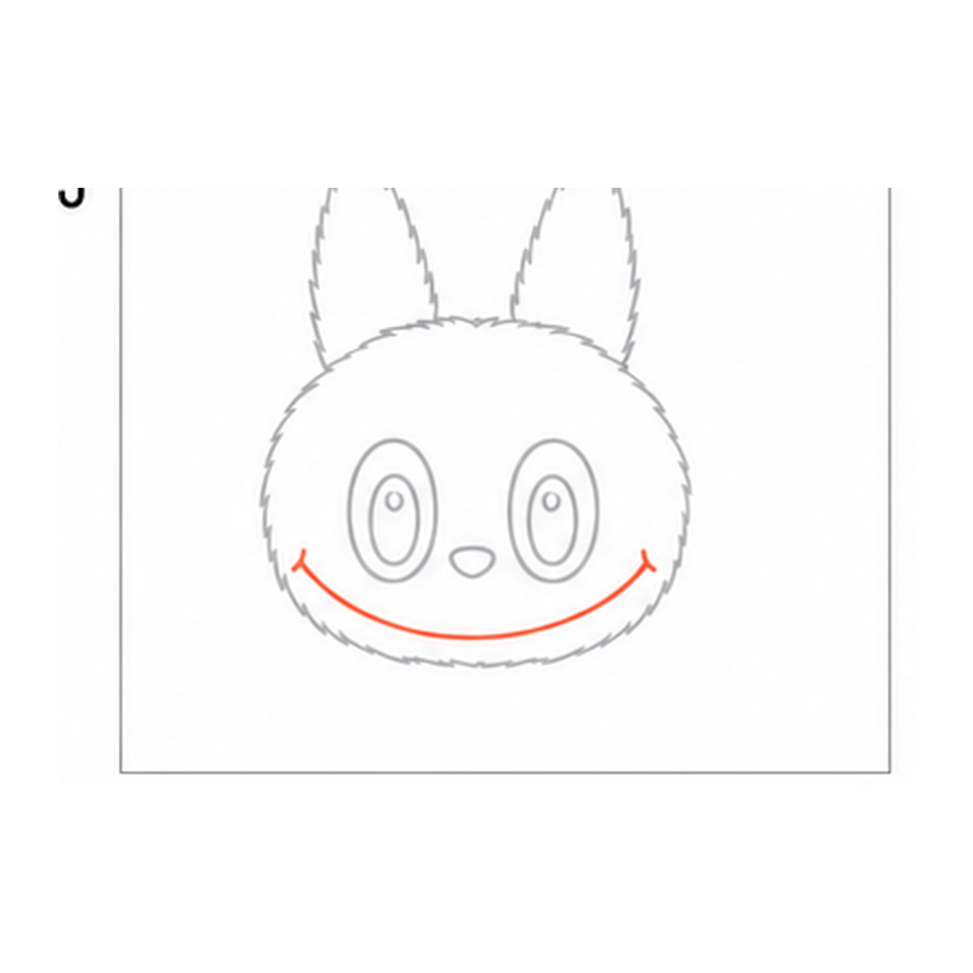 Step 5 of how to draw a labubu: draw the wide smile.