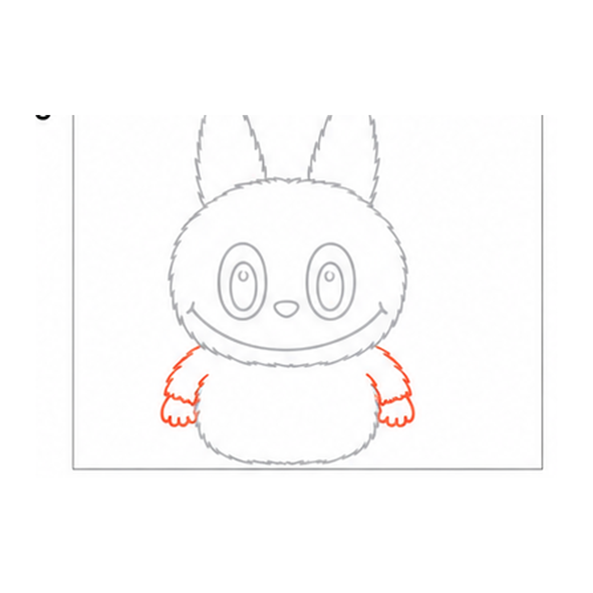 Step 8 of how to draw a labubu: add the arms.