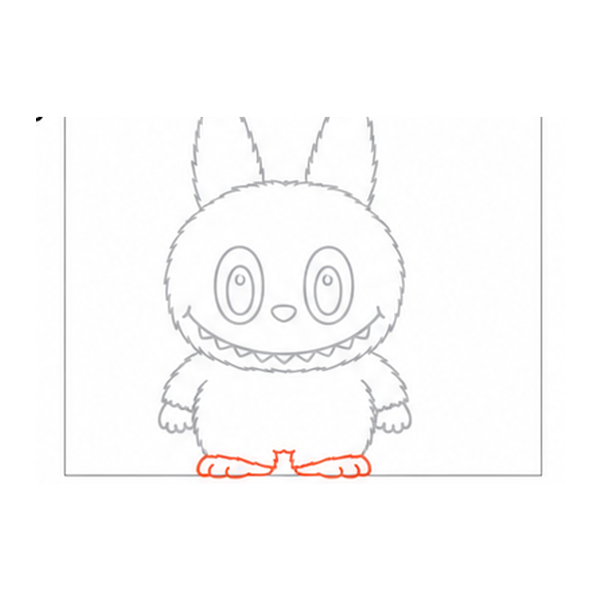 Step 9 of how to draw a labubu: add the legs and feet.
