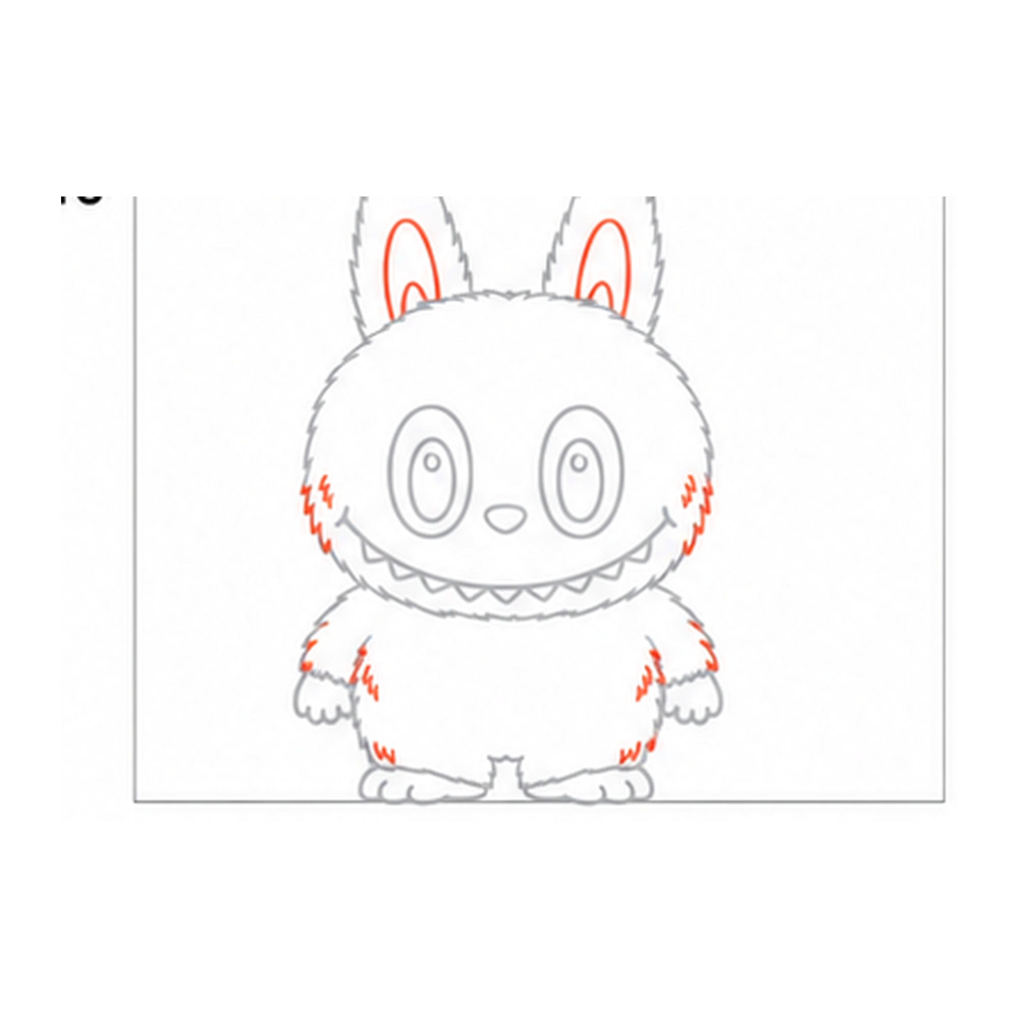 Step 10 of how to draw a labubu: finish the fur details.