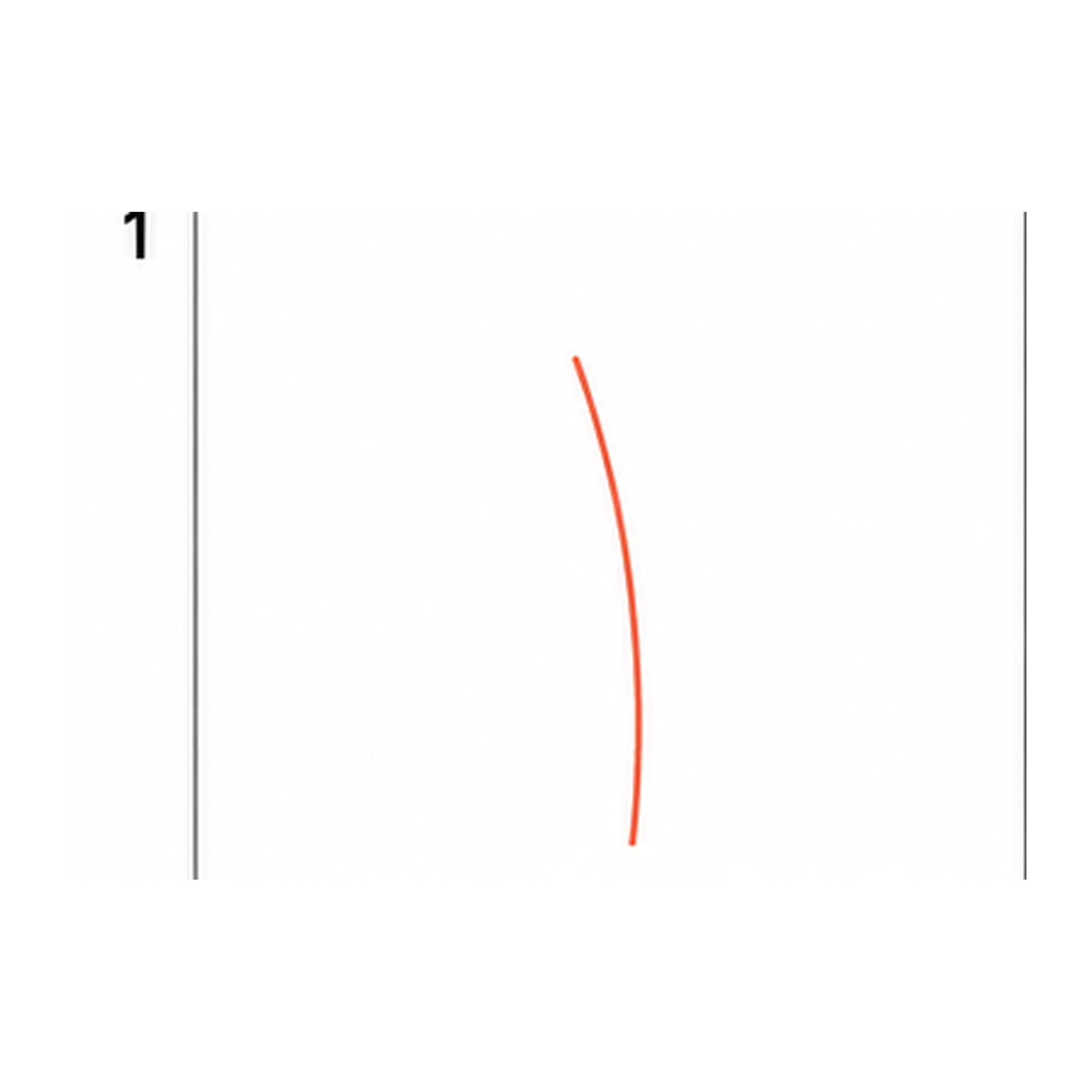Step 1 of how to draw a palm tree: draw the left trunk line.
