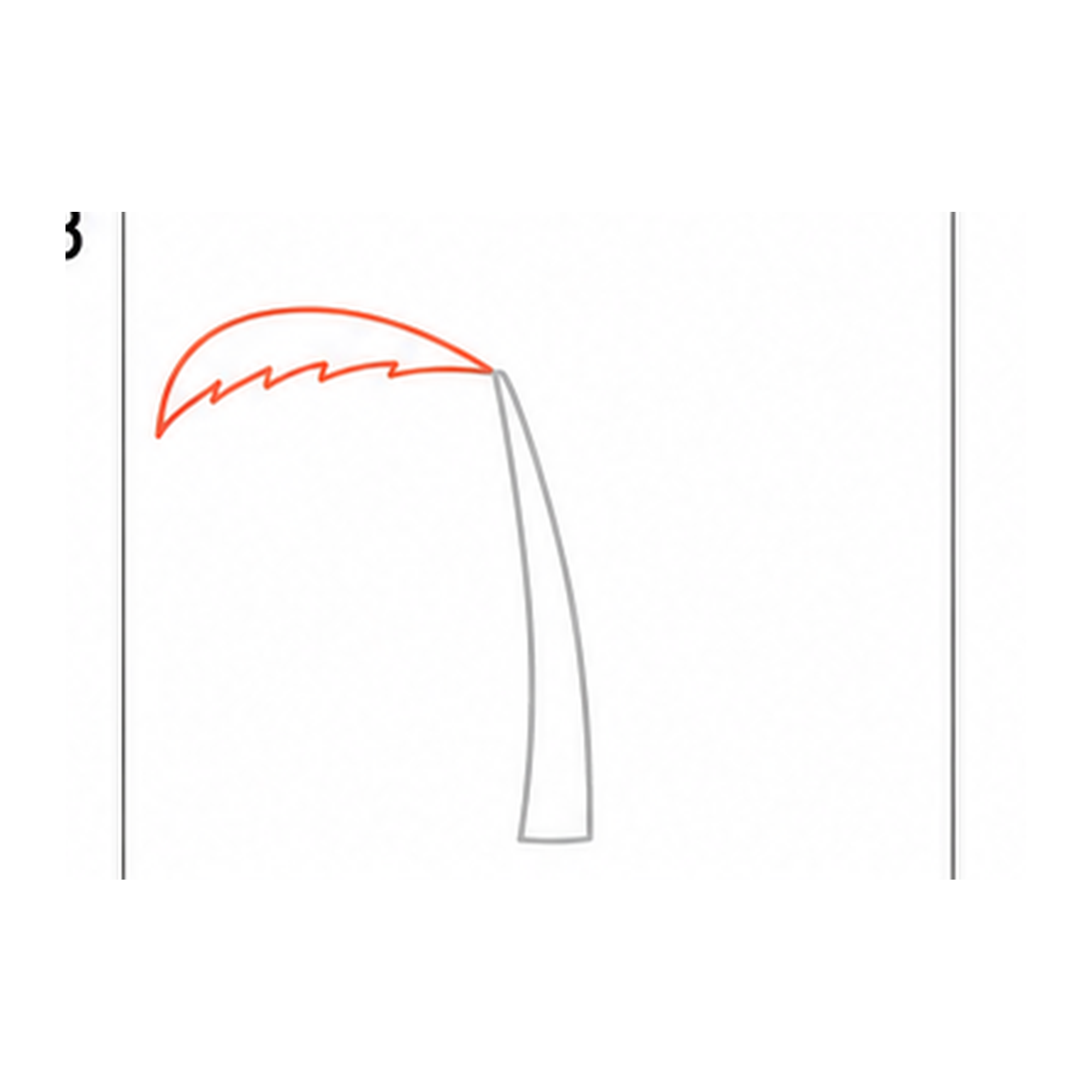 Step 3 of how to draw a palm tree: add the upper-left frond.