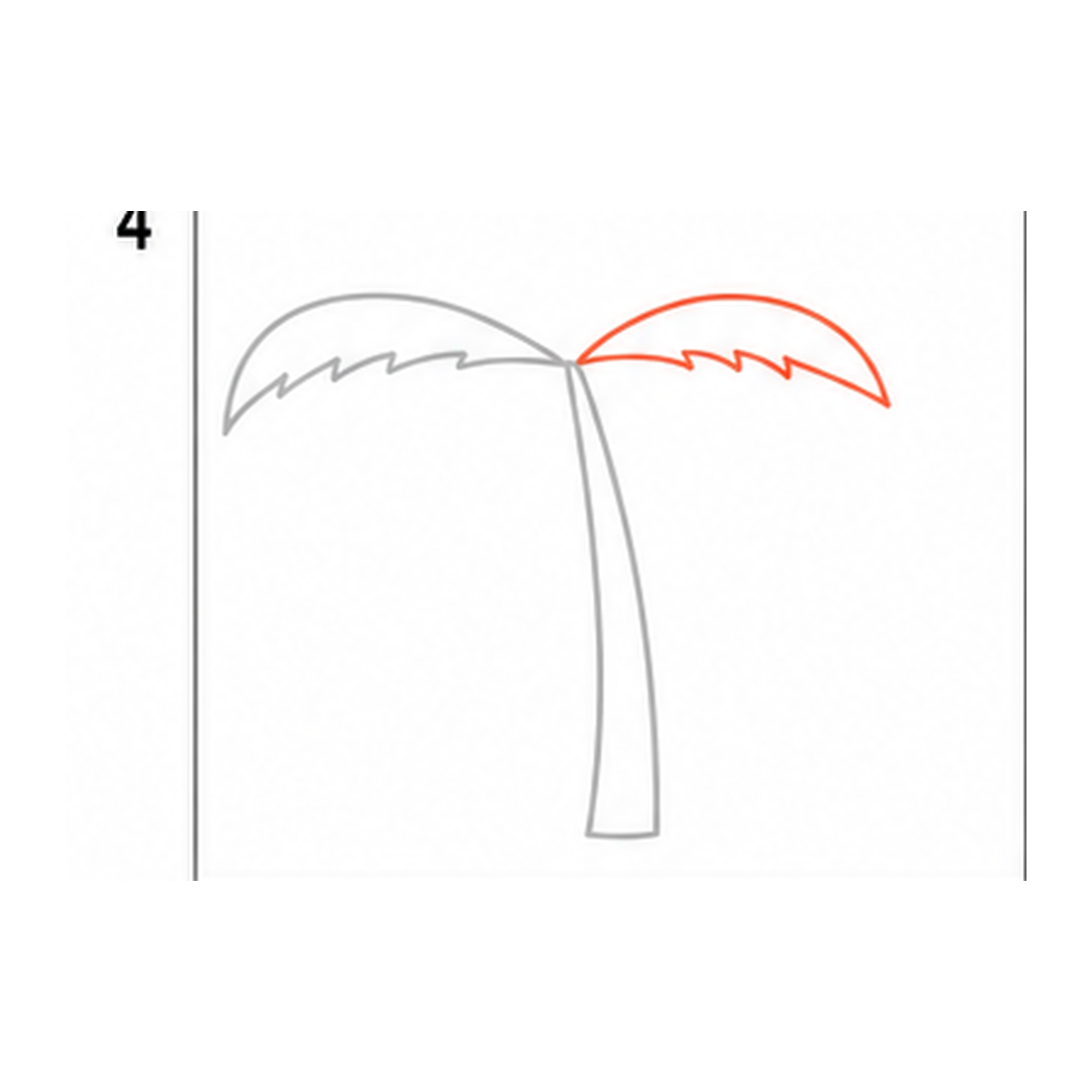 Step 4 of how to draw a palm tree: add the upper-right frond.