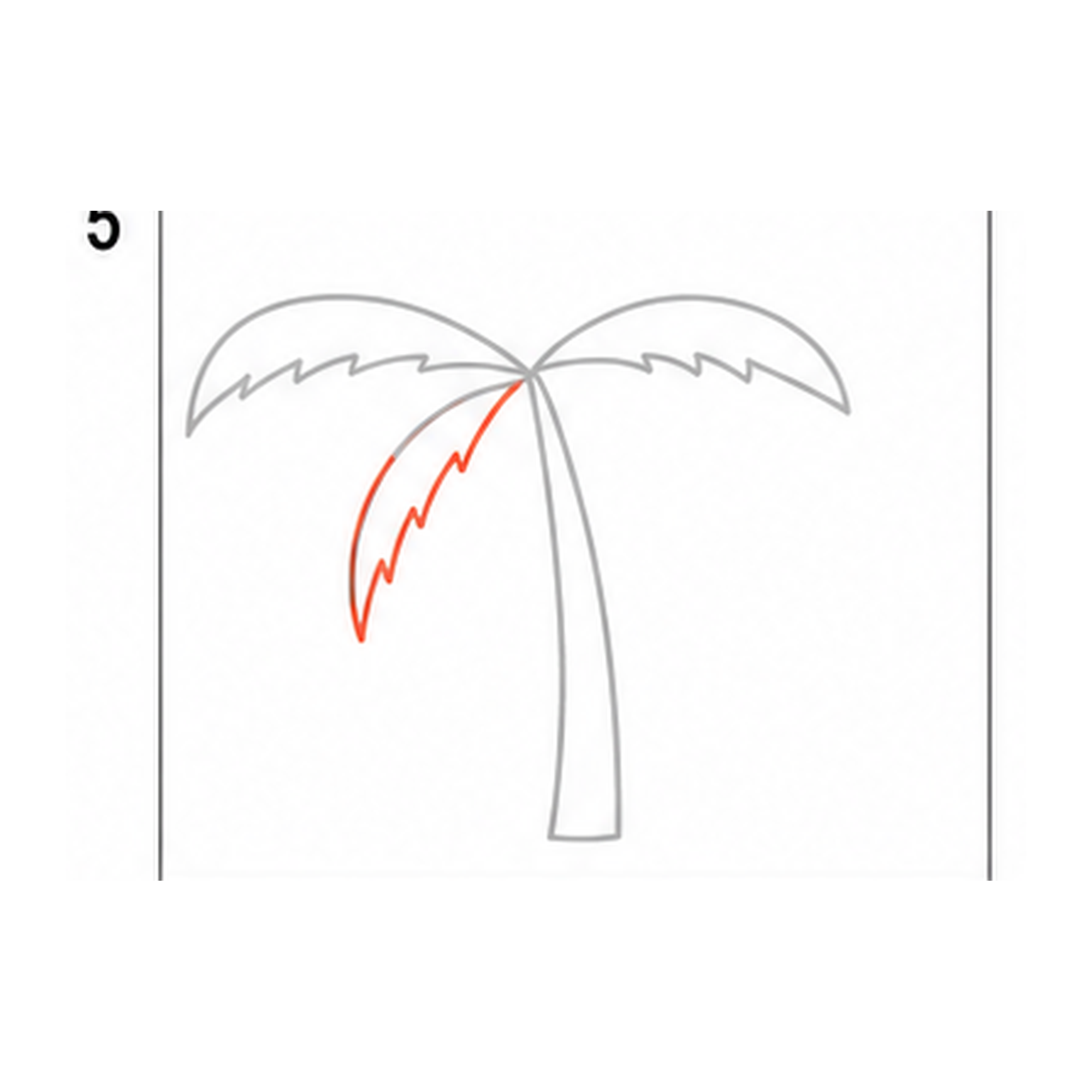 Step 5 of how to draw a palm tree: add the lower-left frond.