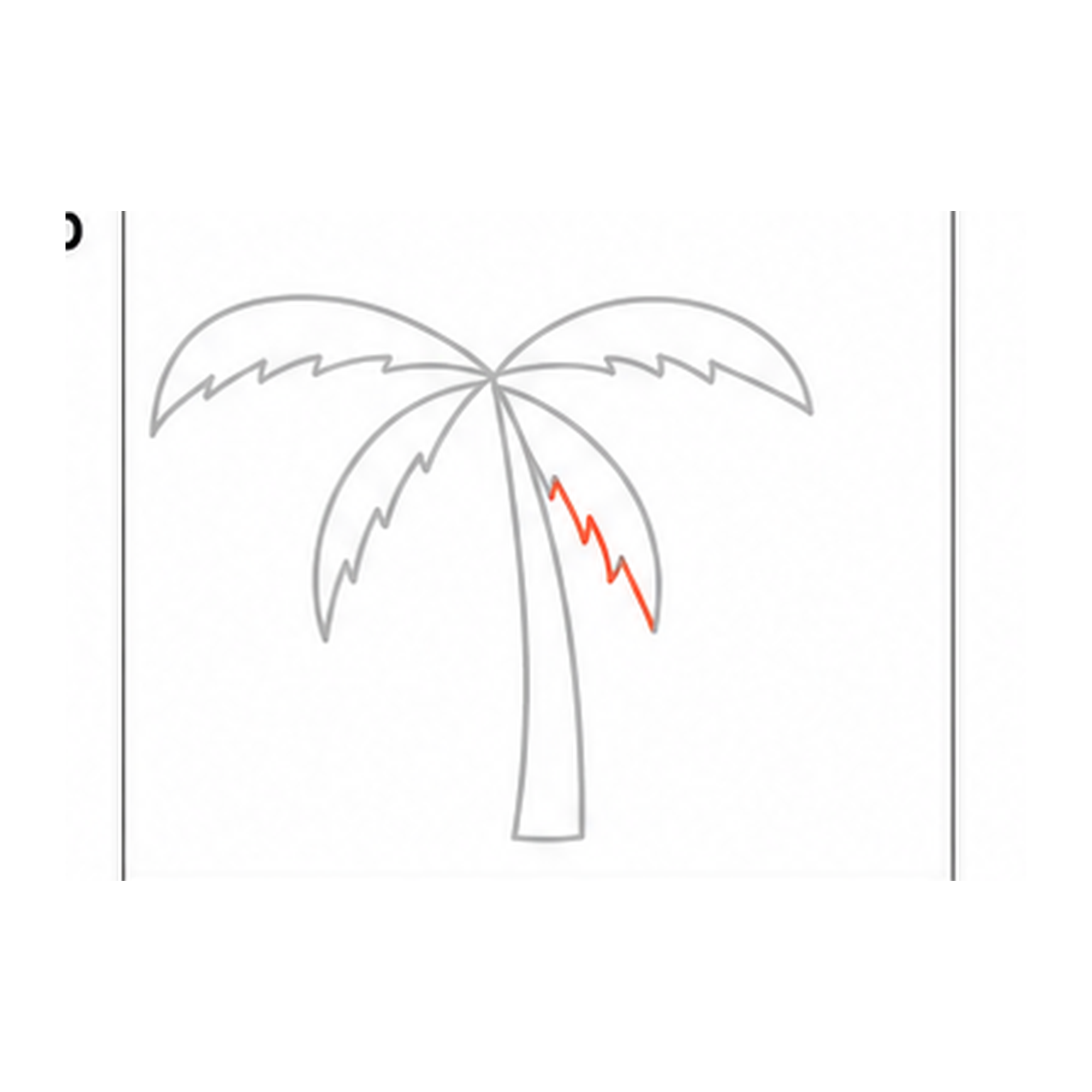 Step 6 of how to draw a palm tree: add the lower-right frond.