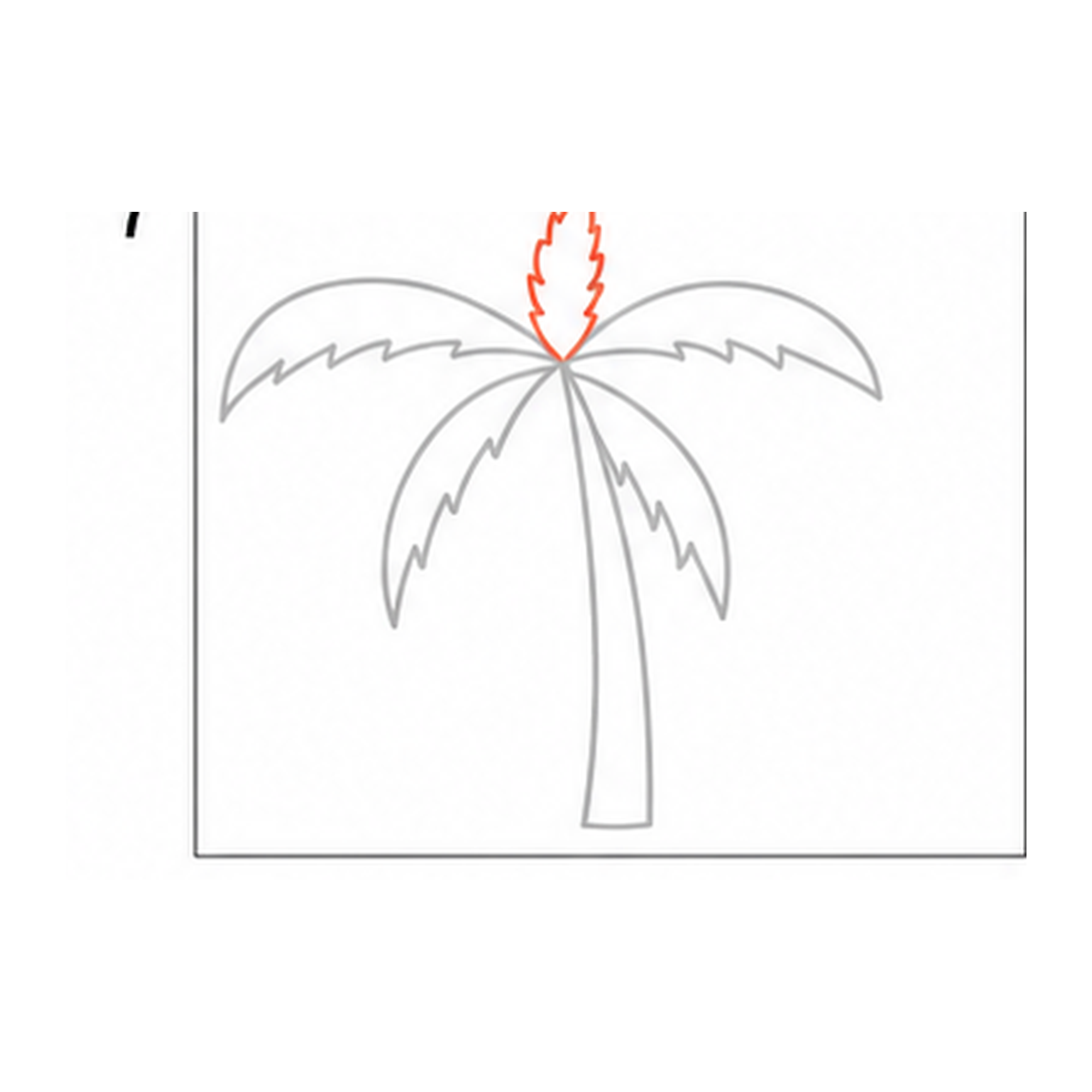 Step 7 of how to draw a palm tree: add the center frond.
