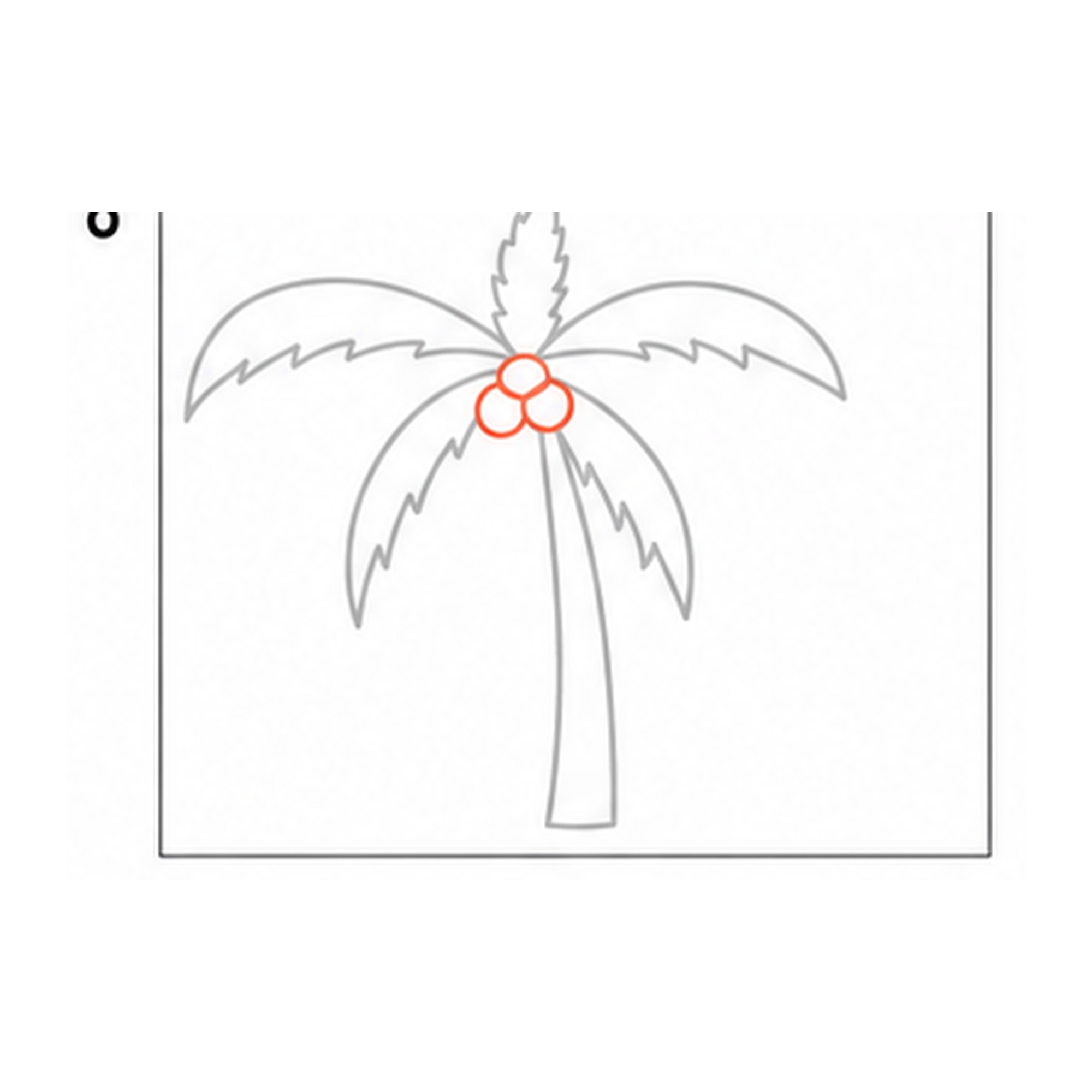 Step 8 of how to draw a palm tree: draw the coconuts.