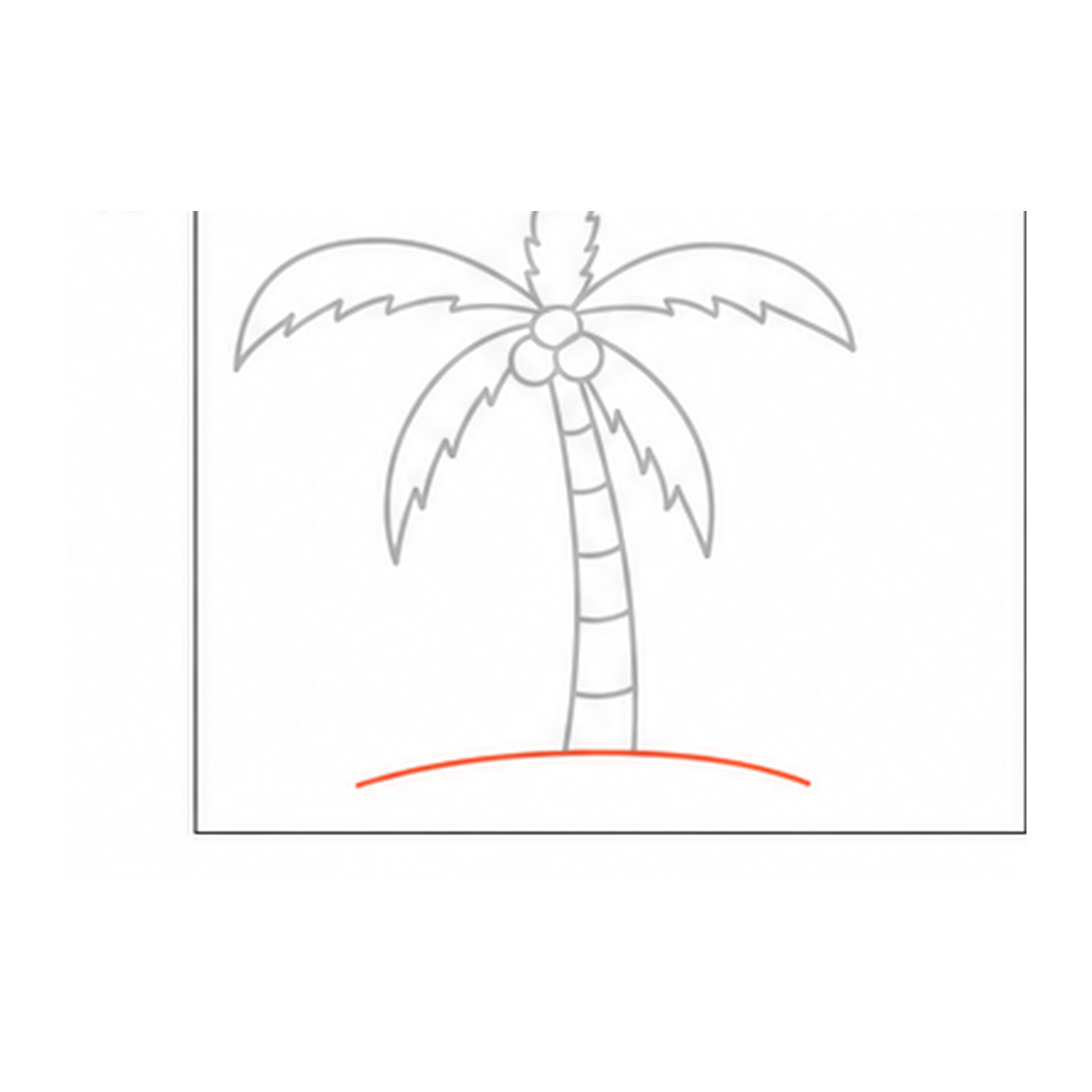 Step 10 of how to draw a palm tree: draw the ground line.