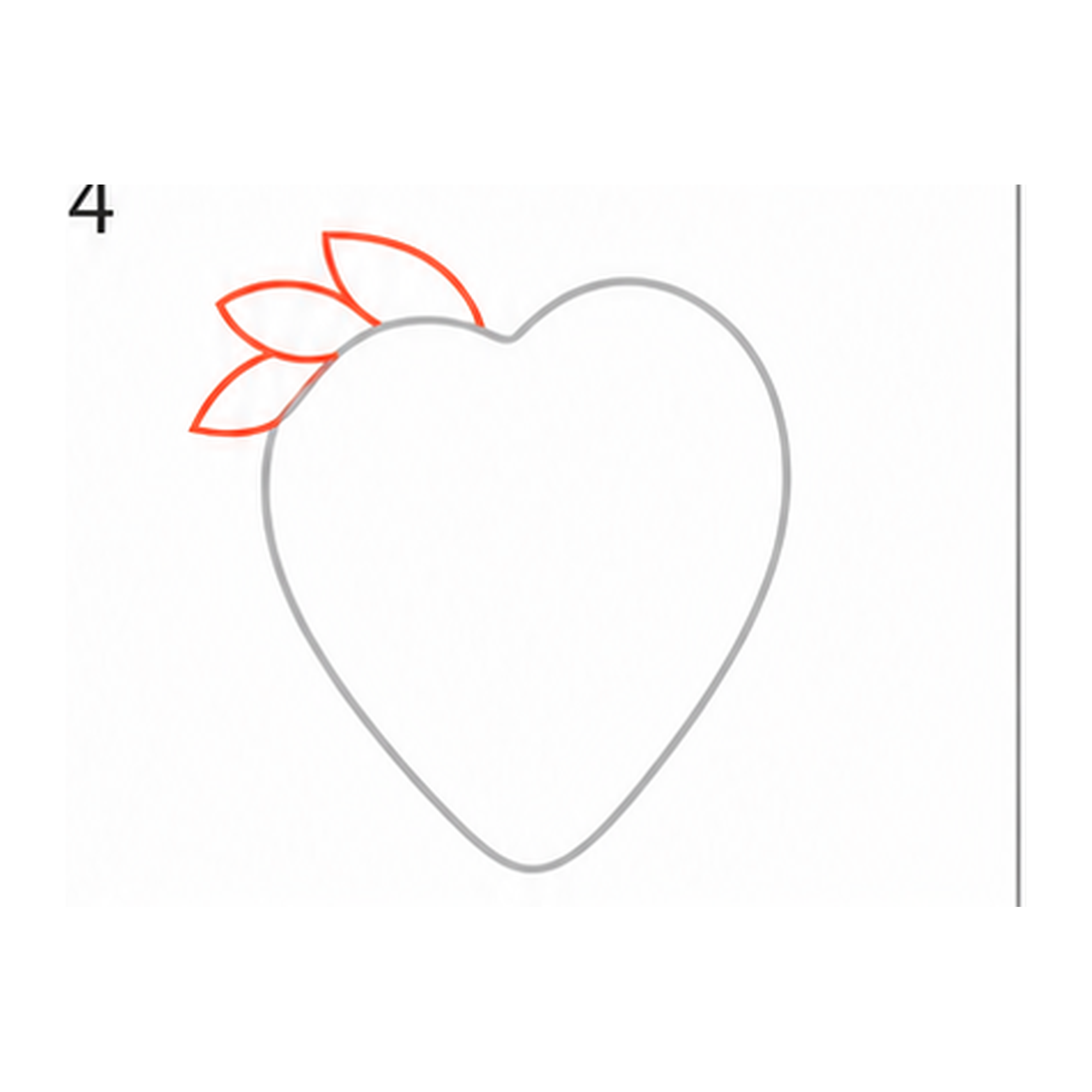 Step 4 of how to draw a strawberry: add the left leaves.