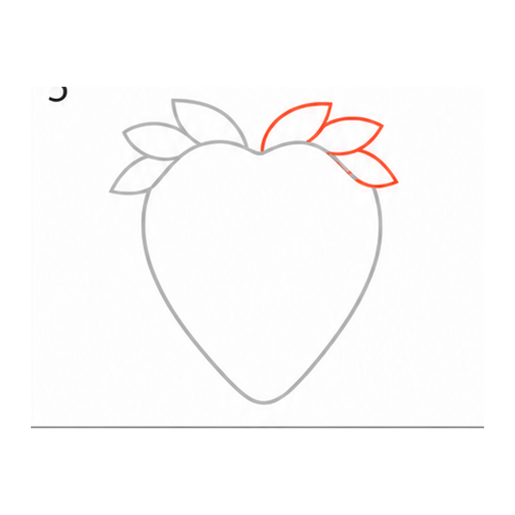 Step 5 of how to draw a strawberry: add the right leaves.