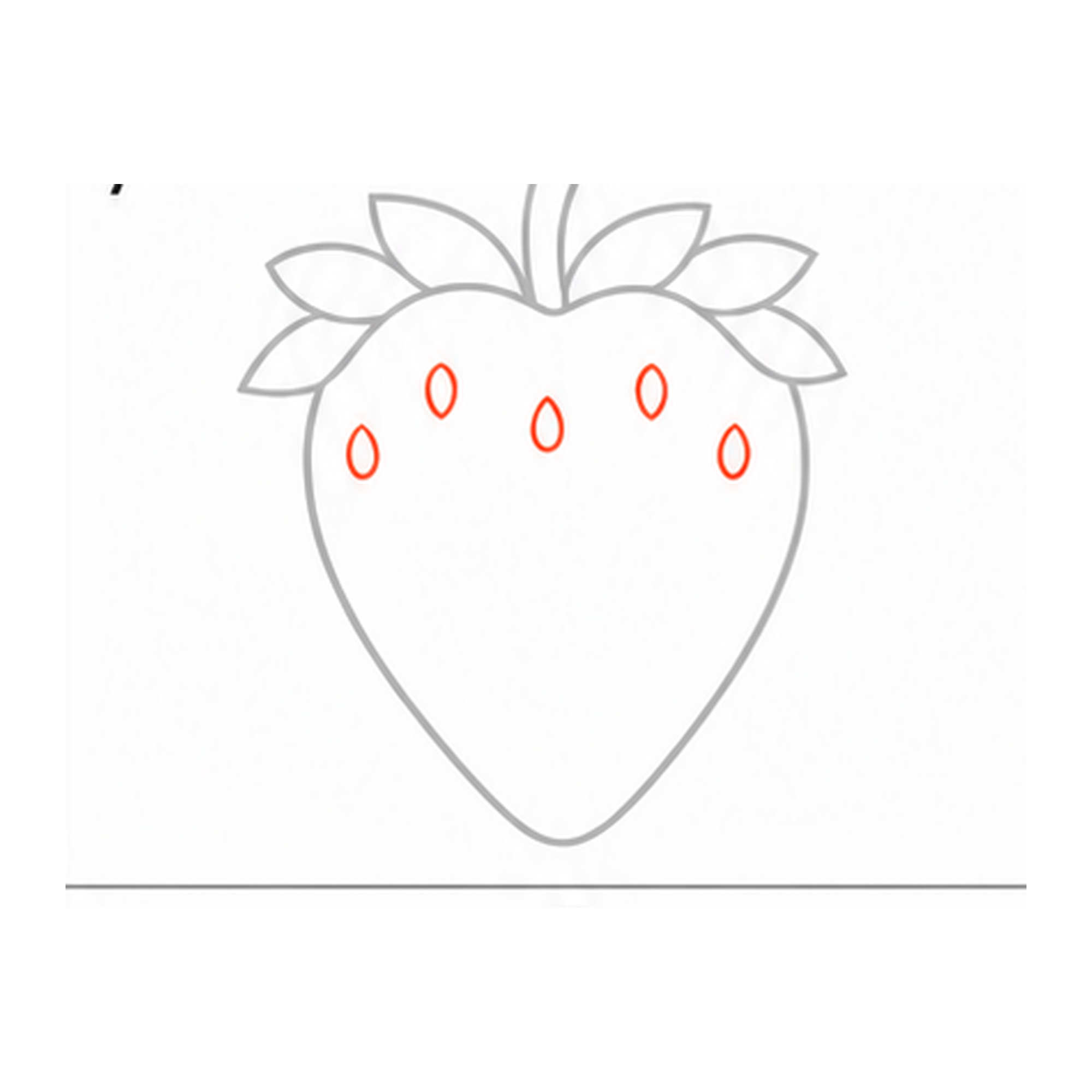Step 7 of how to draw a strawberry: add the upper seeds.