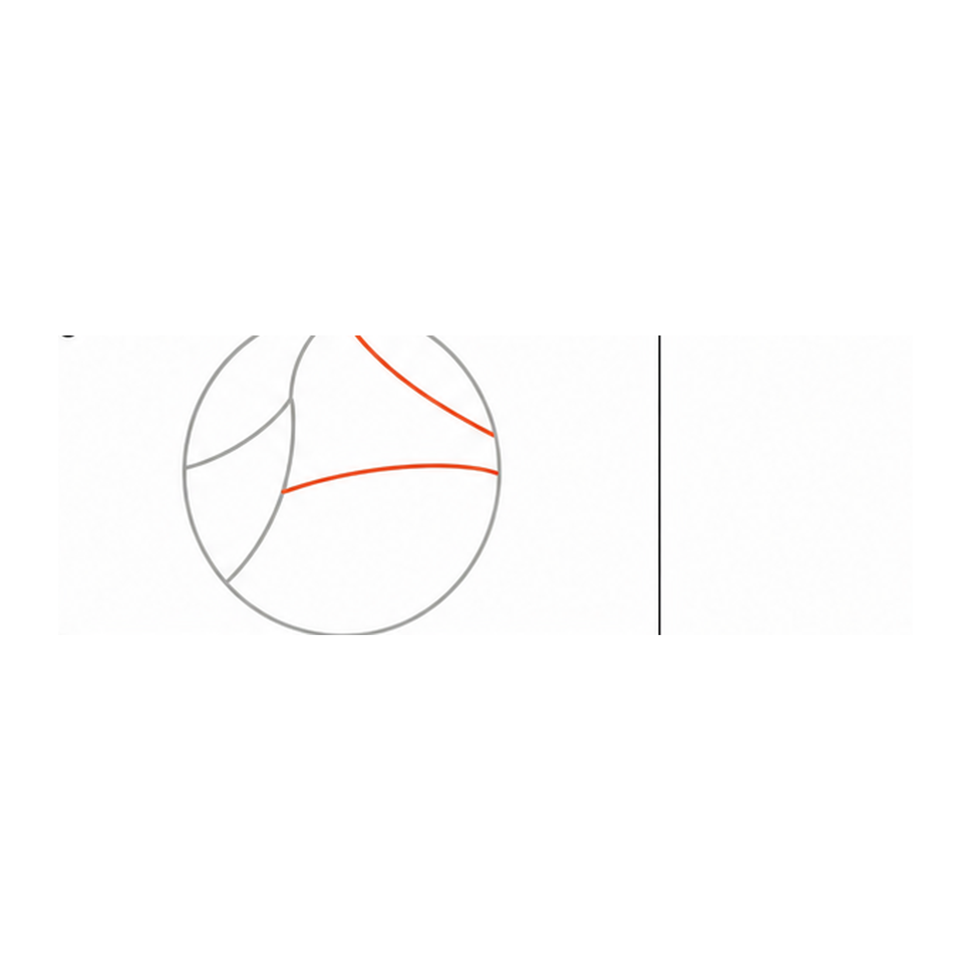 Step 6 of how to draw a volleyball: add the middle-right seam.