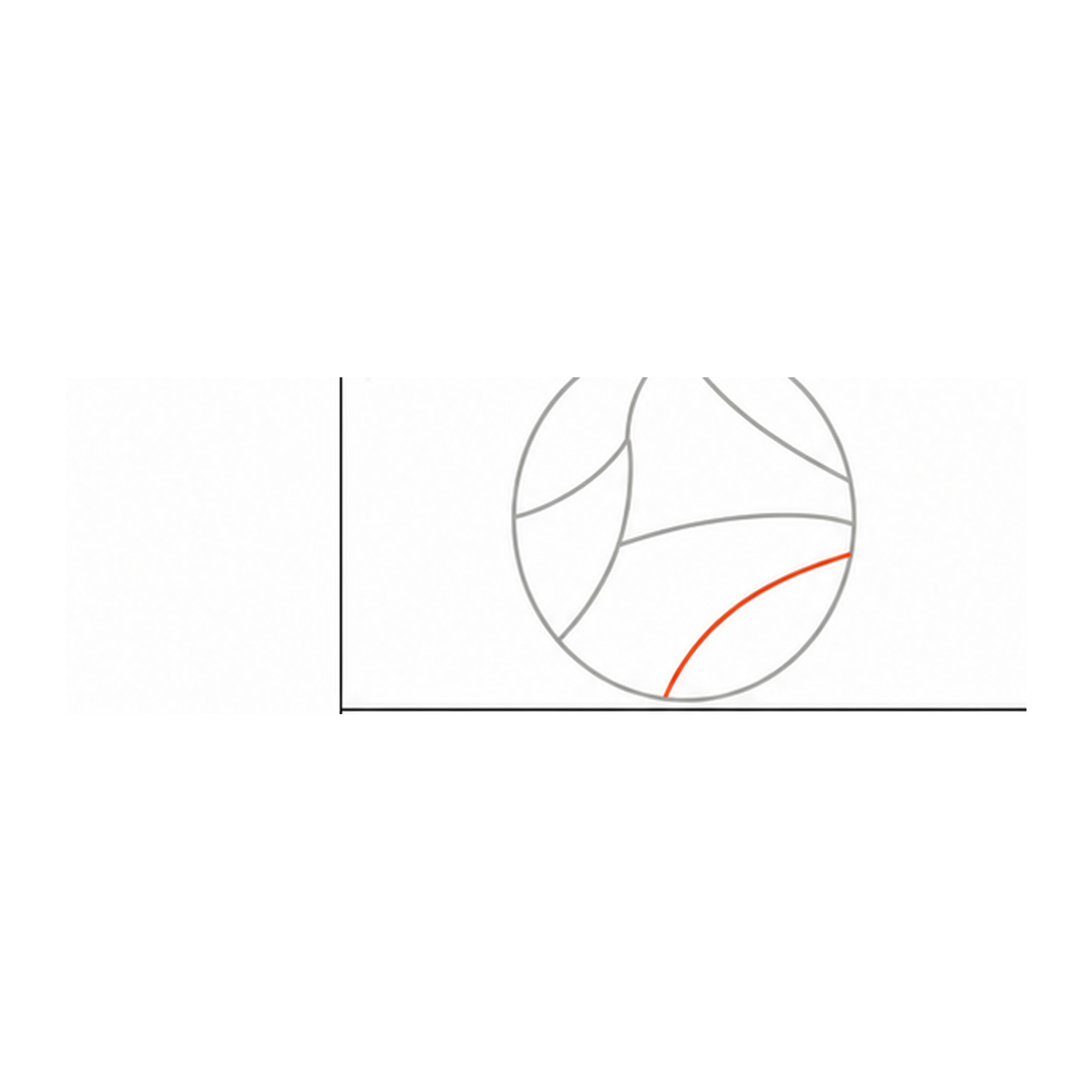 Step 7 of how to draw a volleyball: add the lower-right seam.