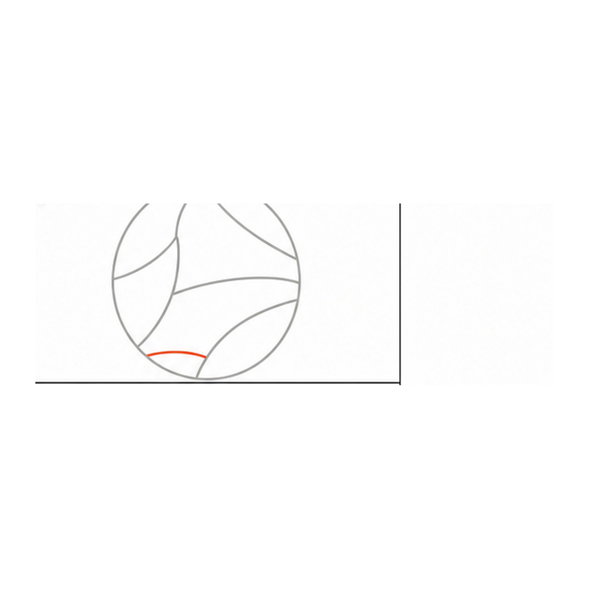 Step 8 of how to draw a volleyball: finish the bottom seam.