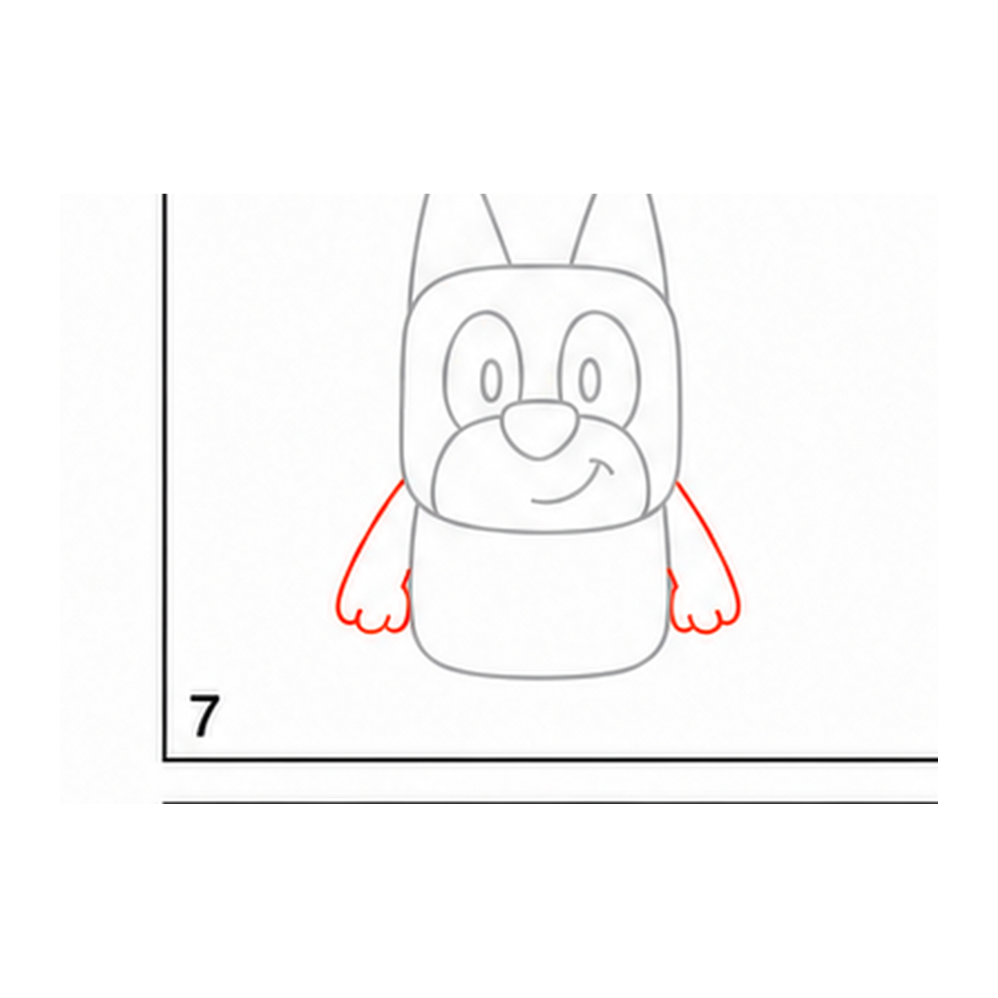 Step 7 of how to draw bluey: add the arms.