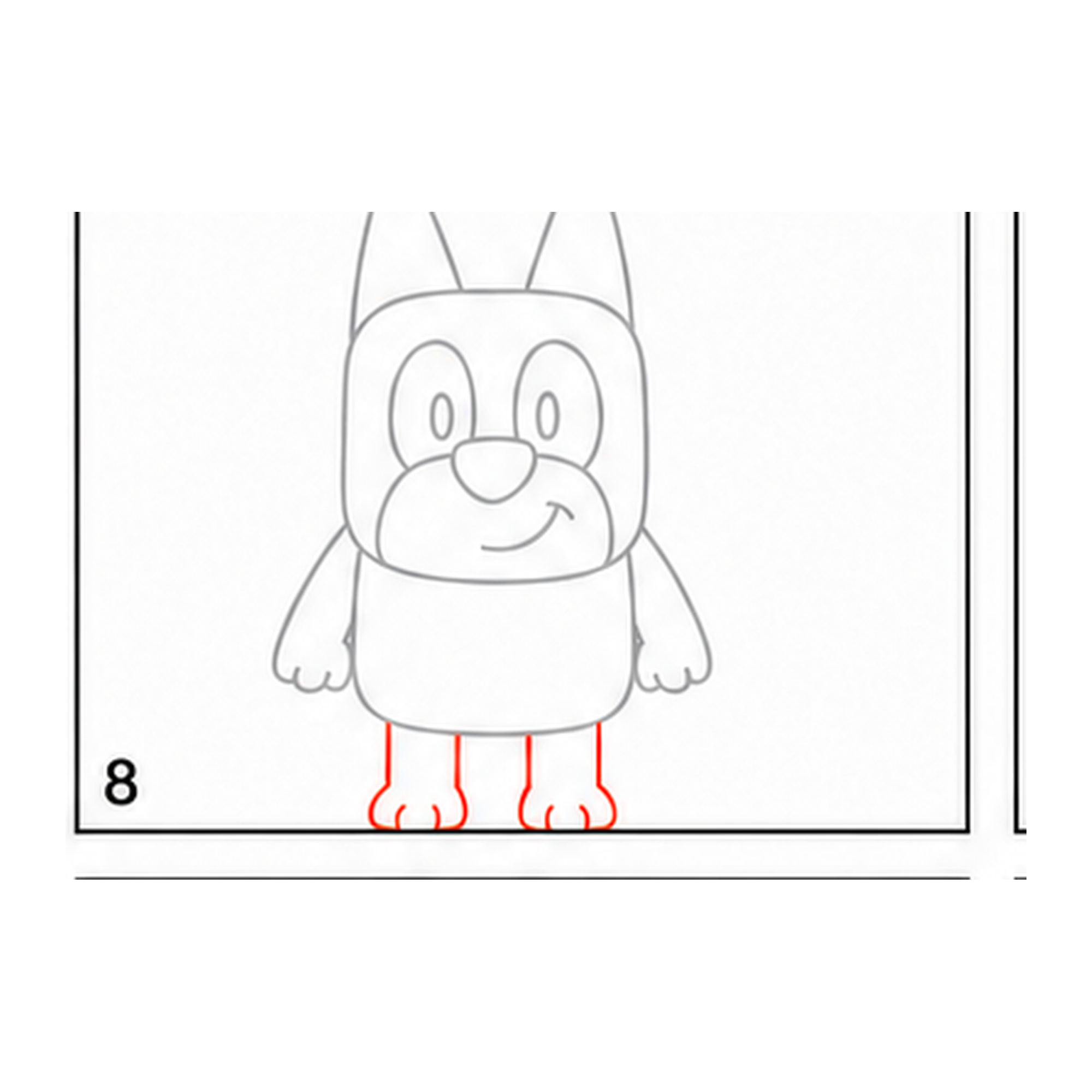 Step 8 of how to draw bluey: add the legs.