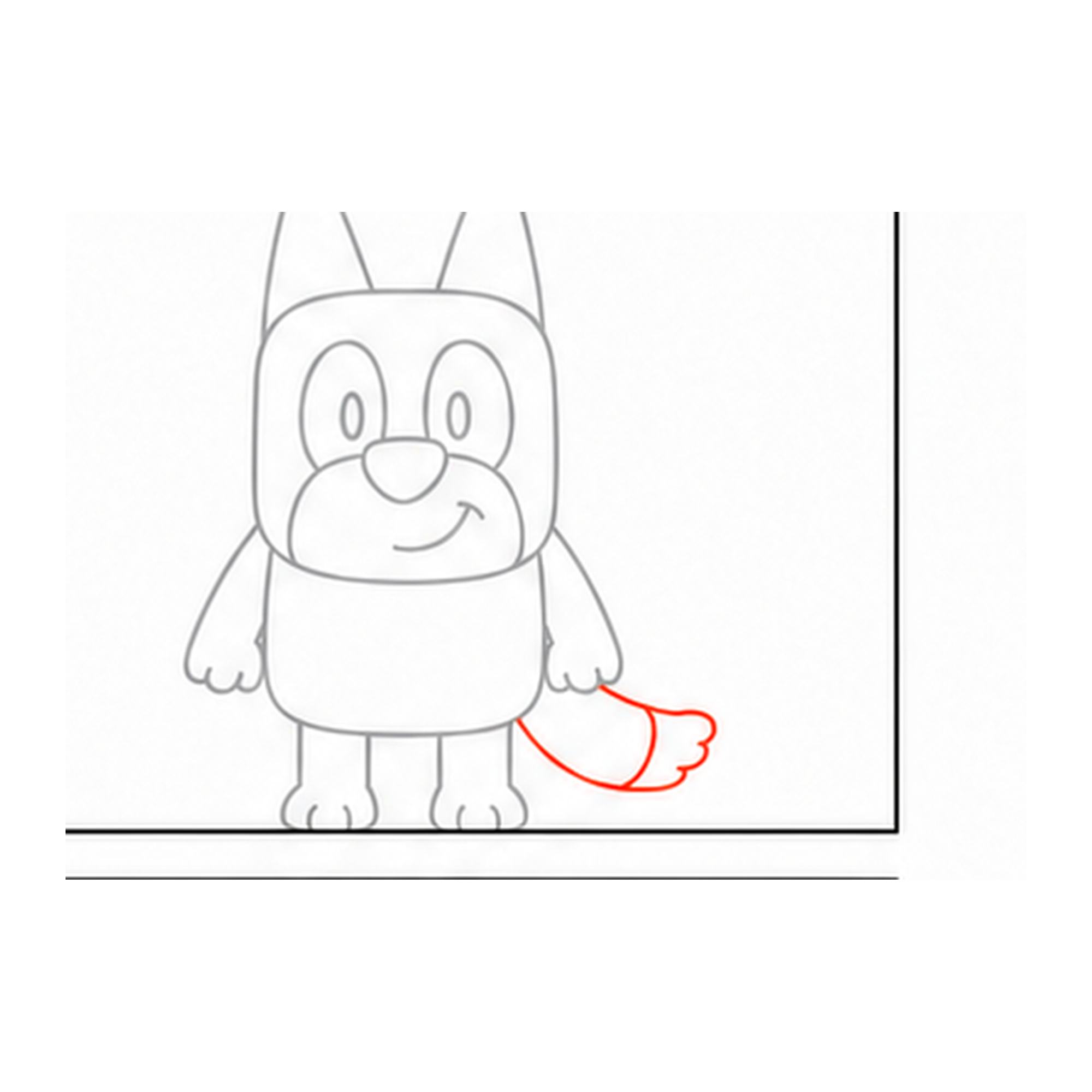Step 9 of how to draw bluey: draw the tail.