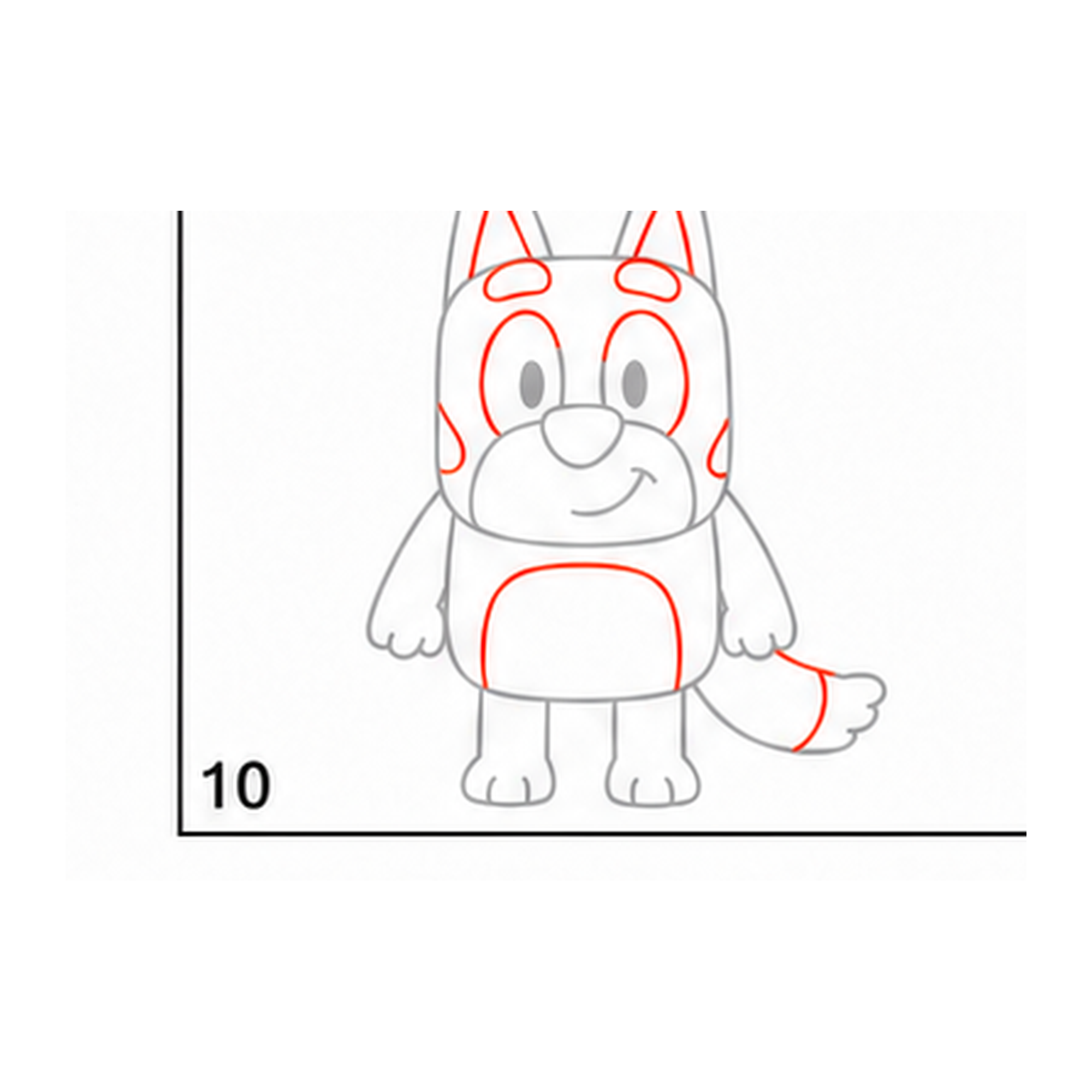 Step 10 of how to draw bluey: add the markings.
